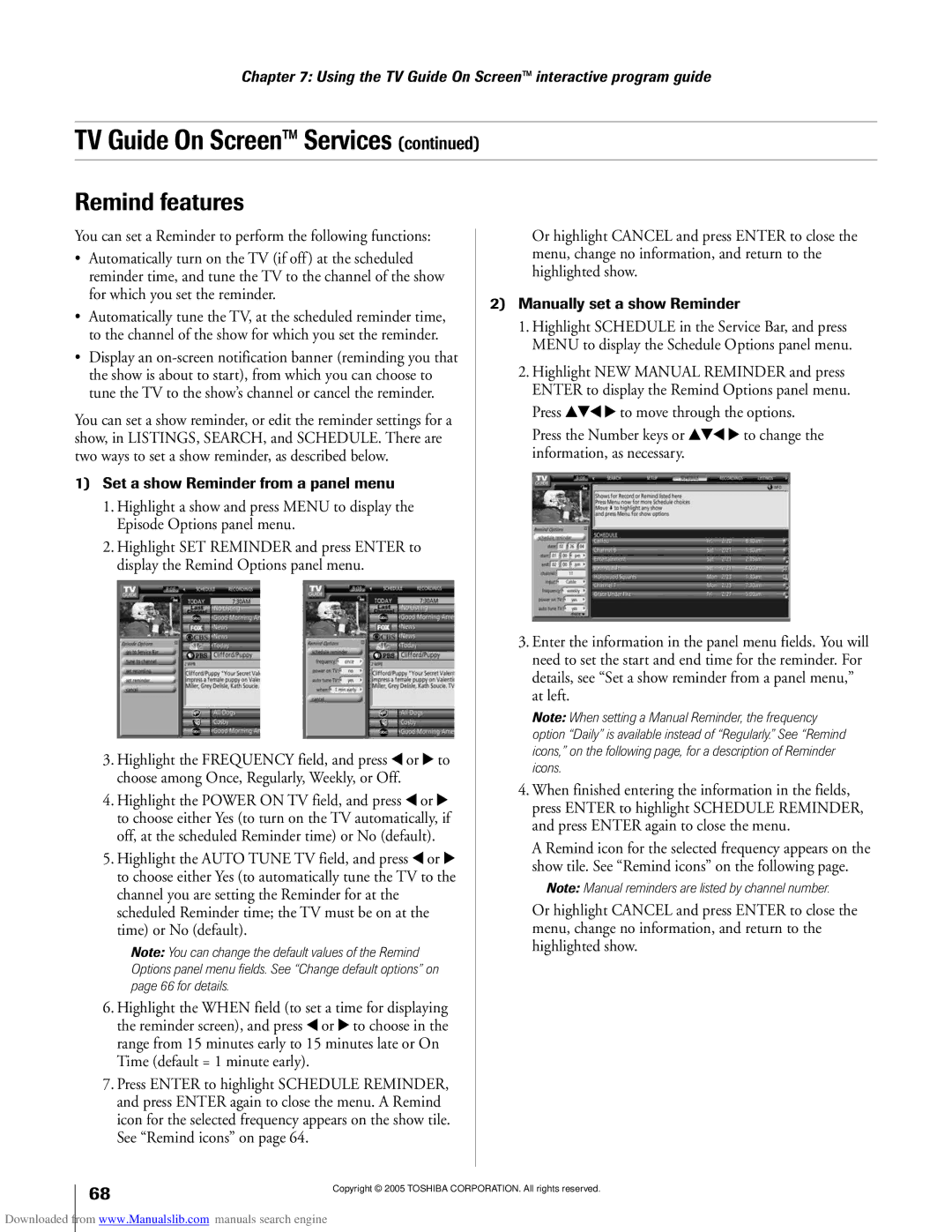 Toshiba 62MX195, 72MX195 owner manual Remind features 