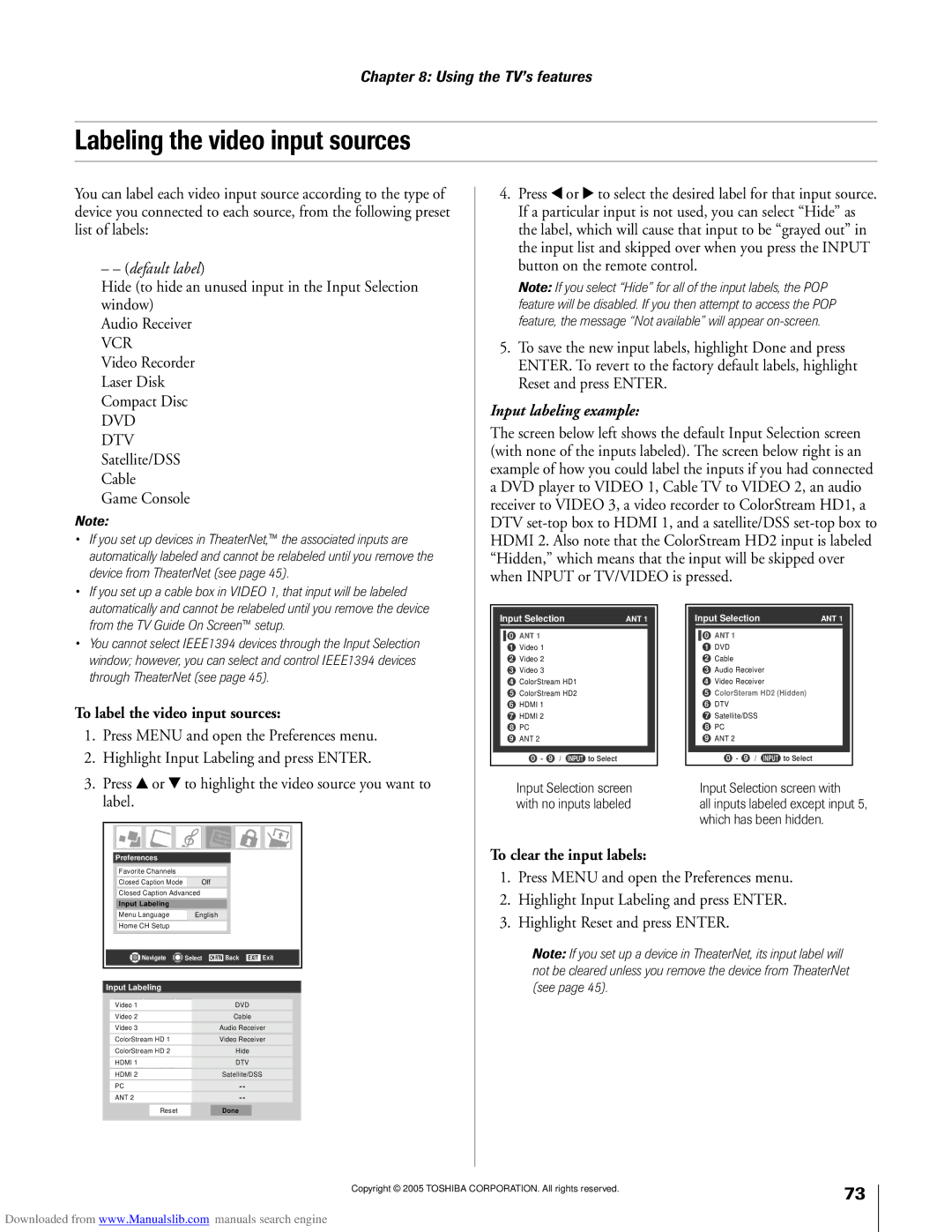 Toshiba 72MX195 Labeling the video input sources, DTV Satellite/DSS Cable Game Console, To label the video input sources 