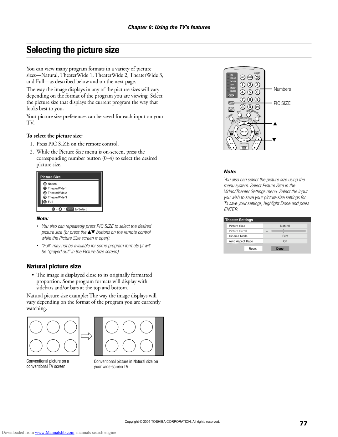 Toshiba 72MX195, 62MX195 owner manual Selecting the picture size, To select the picture size 