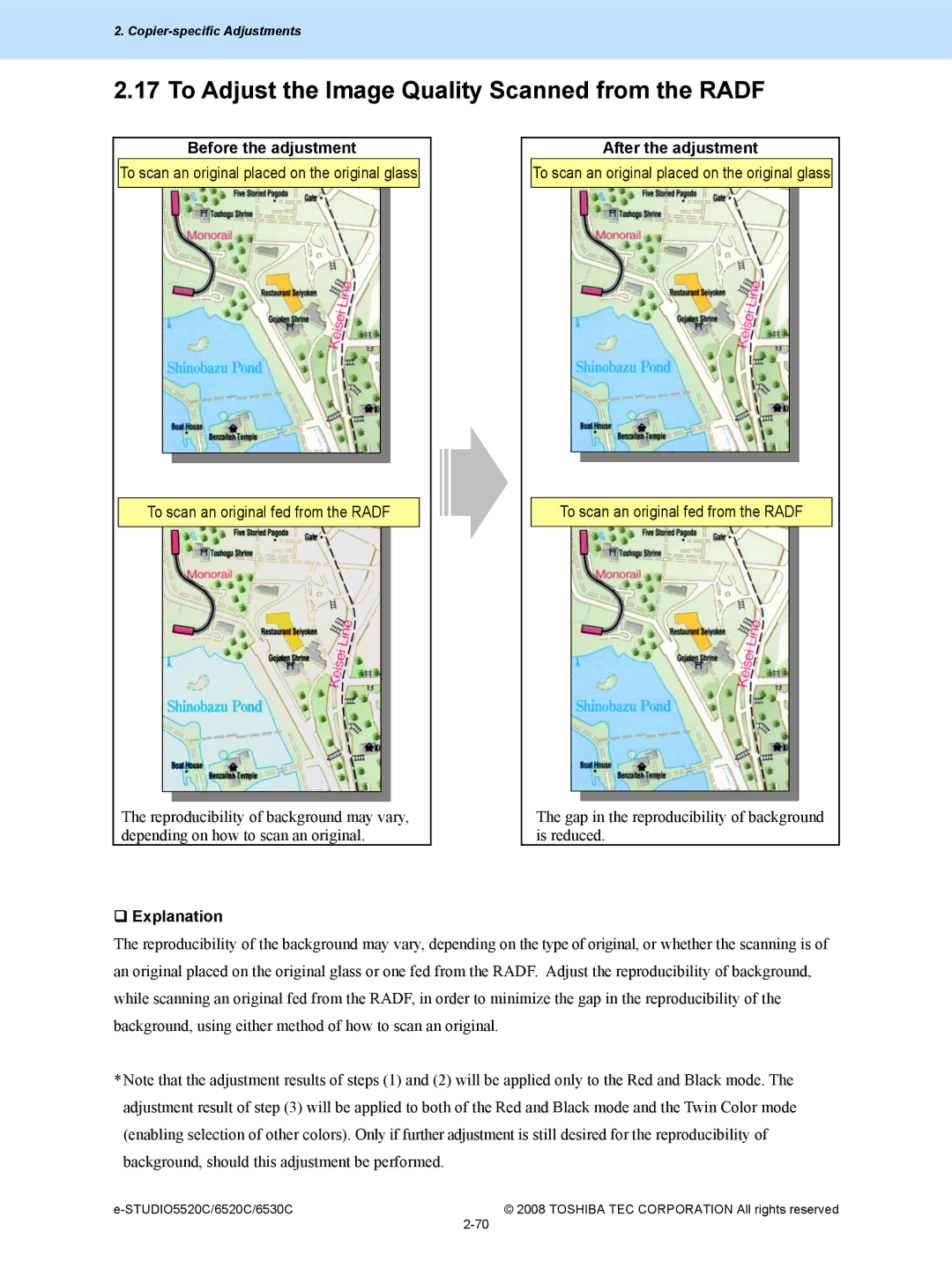 Toshiba 6520c, 5520c manual To Adjust the Image Quality Scanned from the Radf, Before the adjustment 