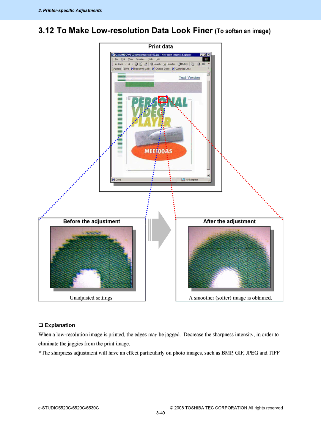 Toshiba 6520c, 5520c manual To Make Low-resolution Data Look Finer To soften an image 