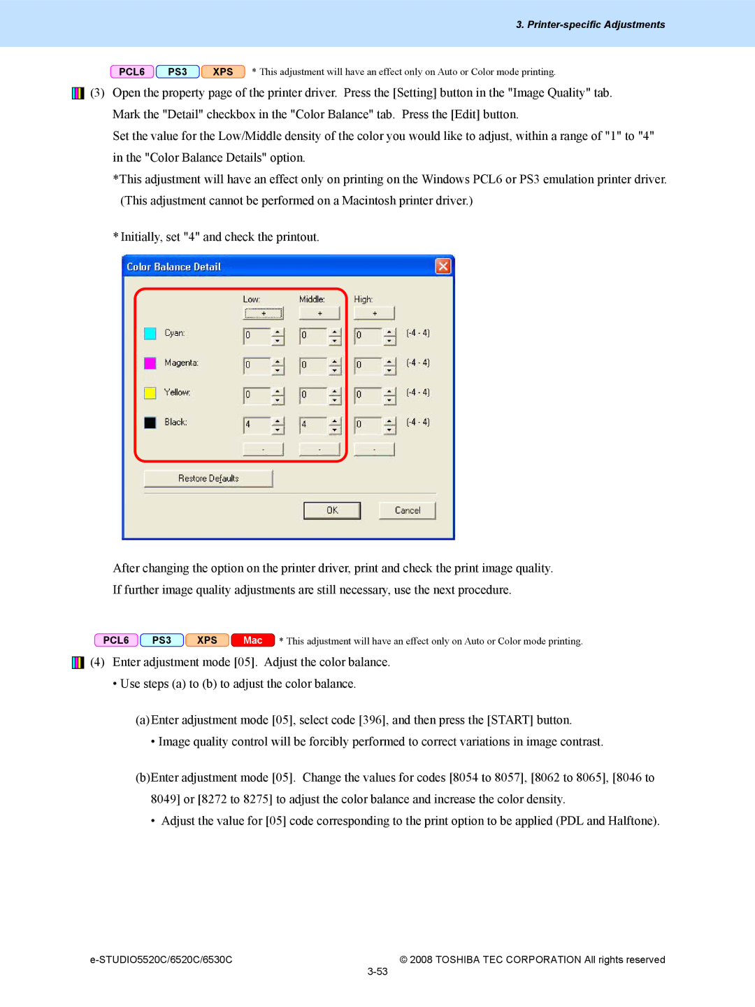 Toshiba 5520c, 6520c manual PCL6 PS3 XPS 