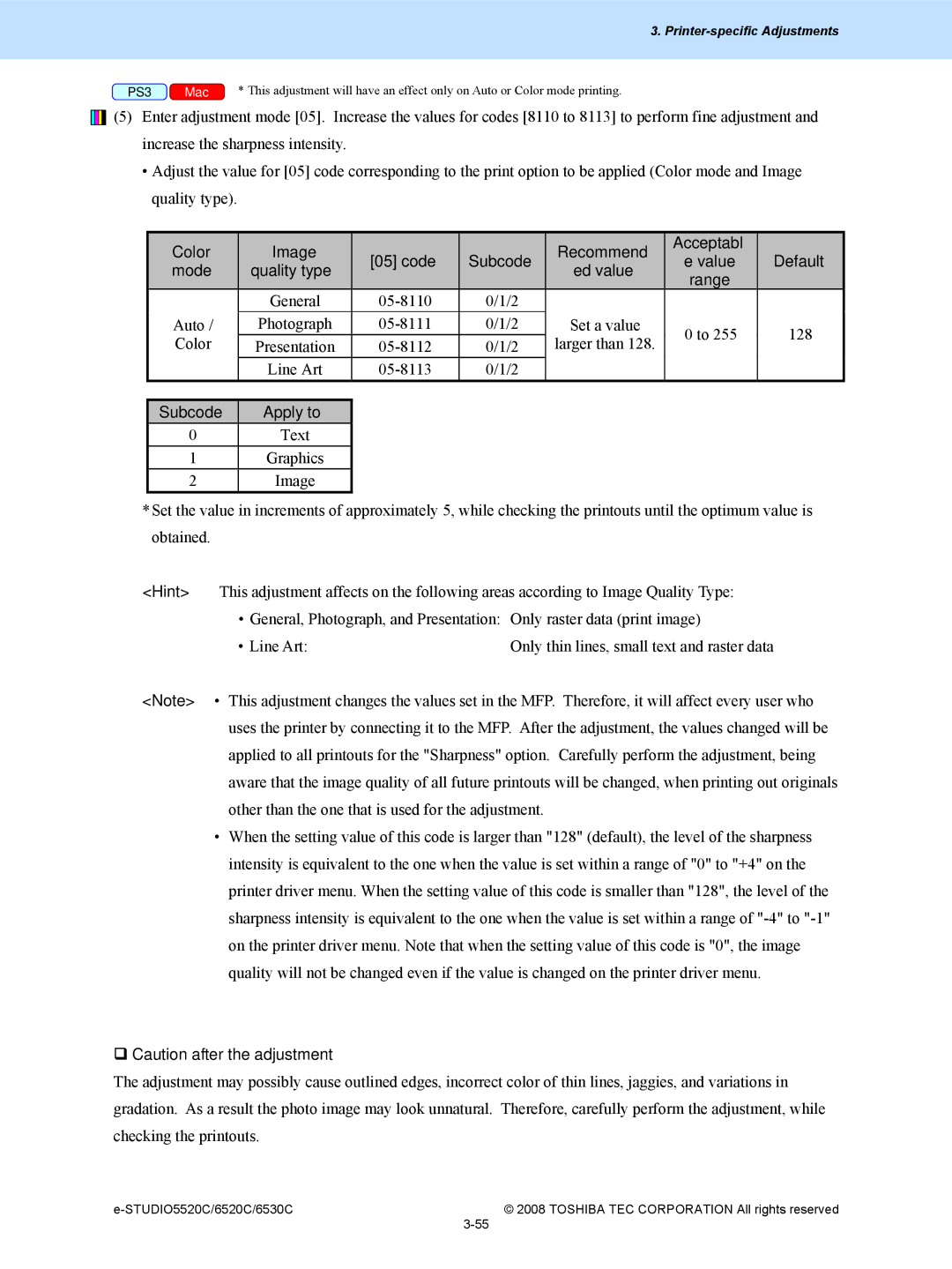 Toshiba 5520c, 6520c manual Subcode Apply to, Hint 