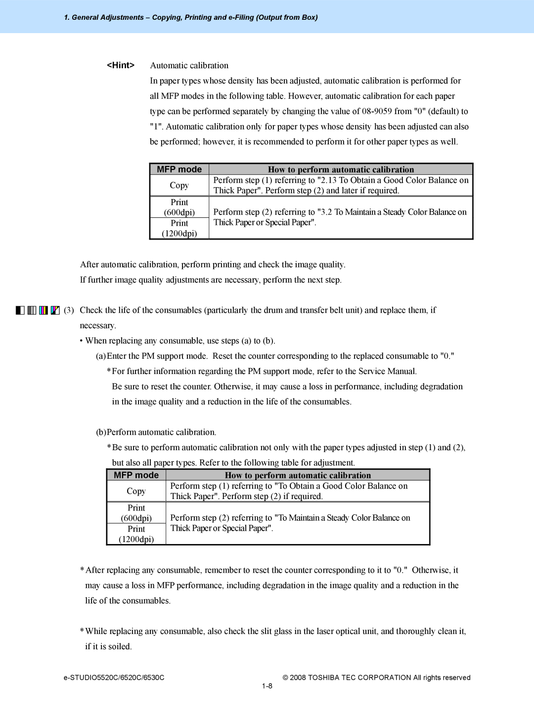 Toshiba 6520c, 5520c manual MFP mode, How to perform automatic calibration 