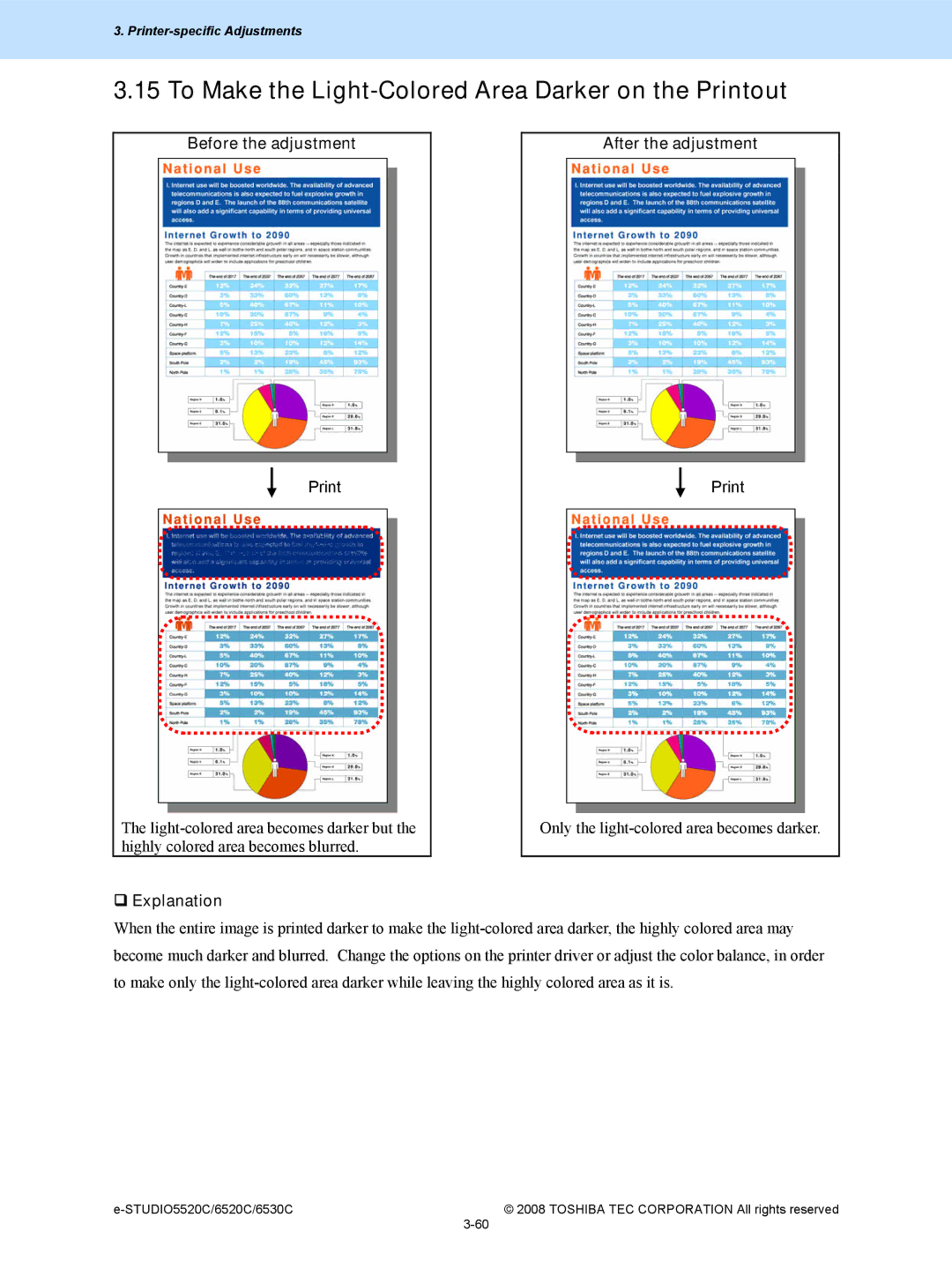 Toshiba 6520c, 5520c manual To Make the Light-Colored Area Darker on the Printout, Before the adjustment 