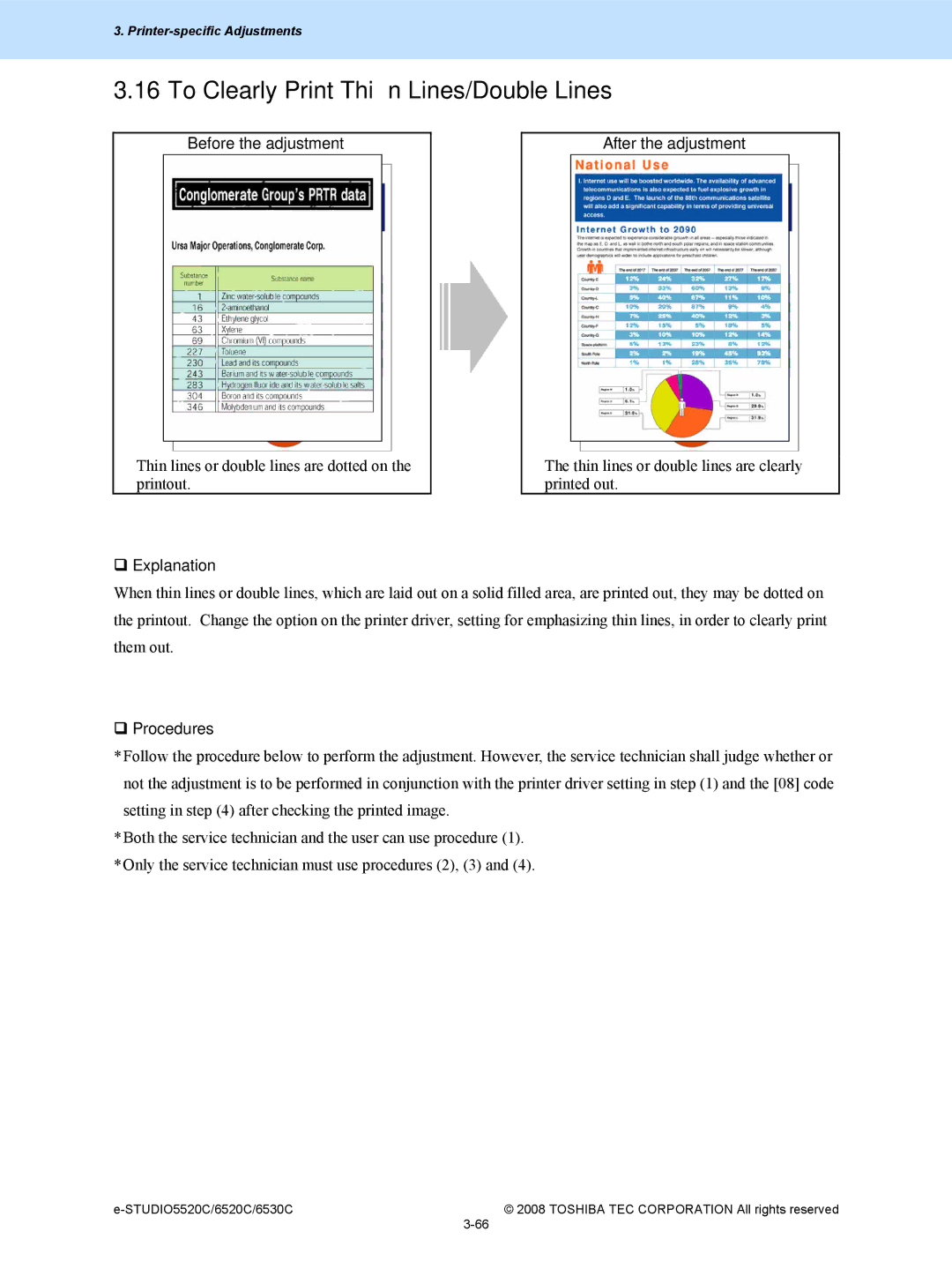 Toshiba 6520c, 5520c manual To Clearly Print Thin Lines/Double Lines, Before the adjustment 
