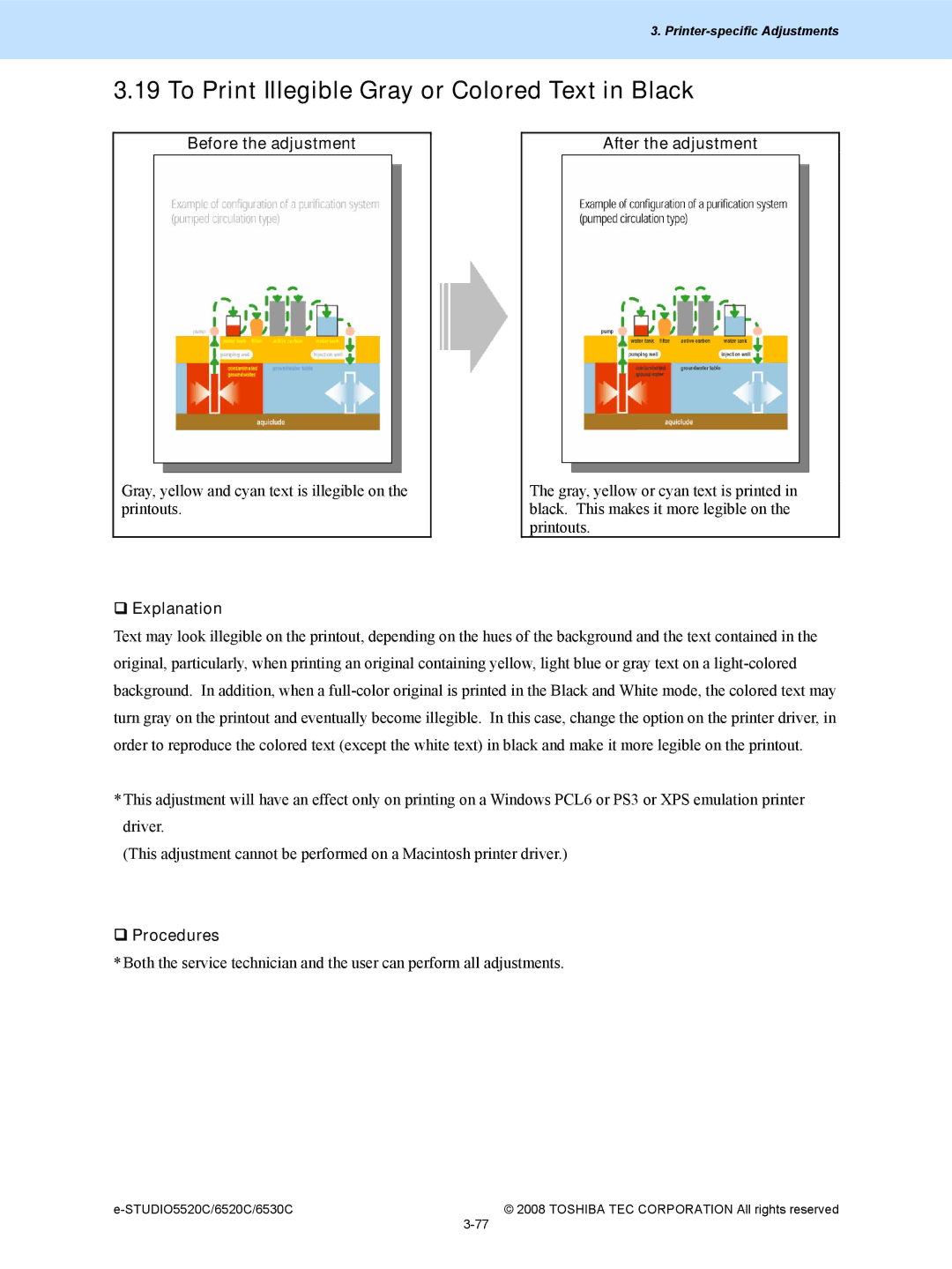 Toshiba 5520c, 6520c manual To Print Illegible Gray or Colored Text in Black, Before the adjustment 