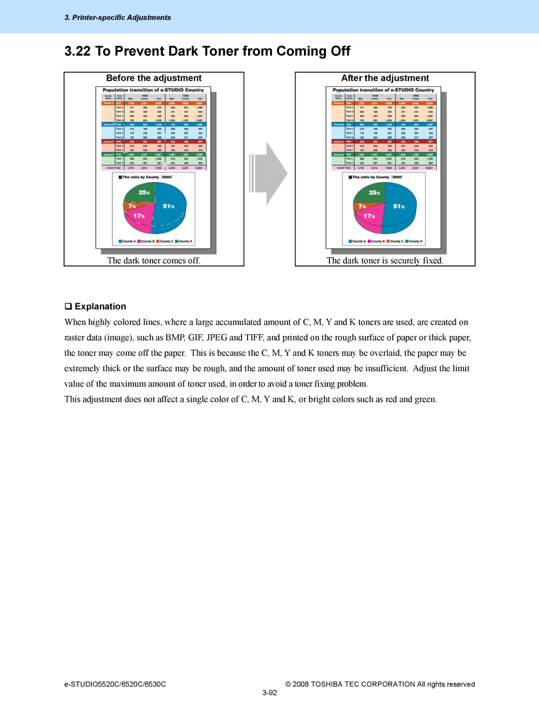 Toshiba 6520c, 5520c manual To Prevent Dark Toner from Coming Off, Before the adjustment 