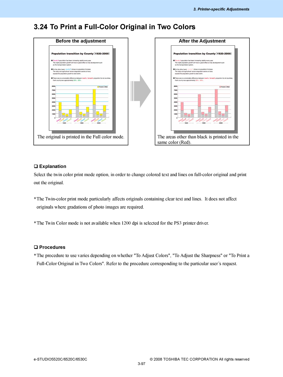 Toshiba 5520c manual To Print a Full-Color Original in Two Colors, Before the adjustment ‰ Explanation After the Adjustment 