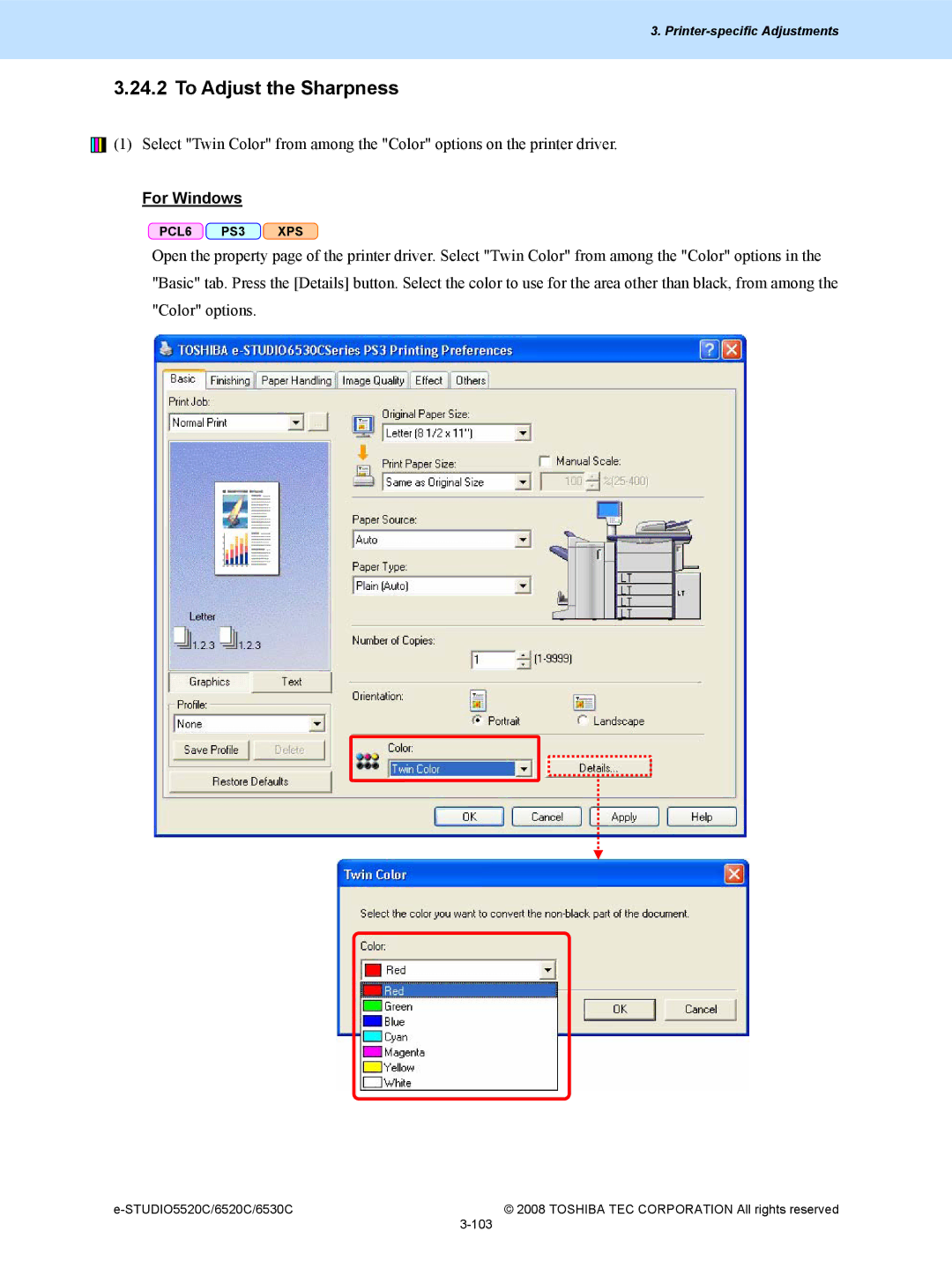 Toshiba 5520c, 6520c manual To Adjust the Sharpness, For Windows 