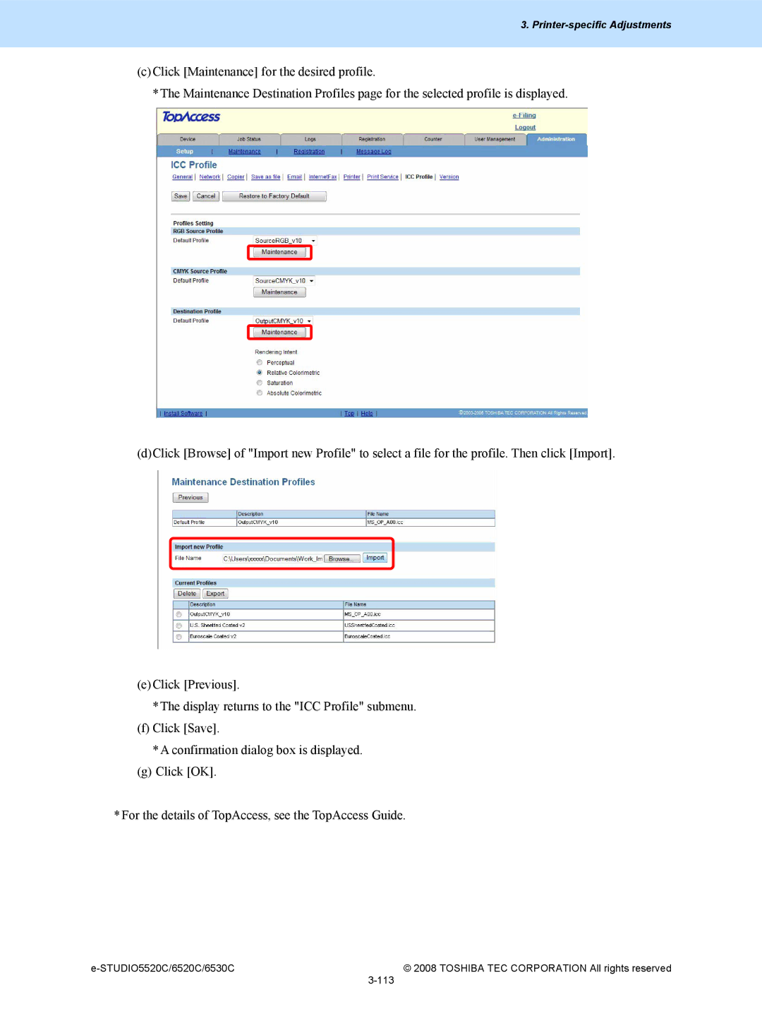 Toshiba 5520c, 6520c manual Printer-specific Adjustments 