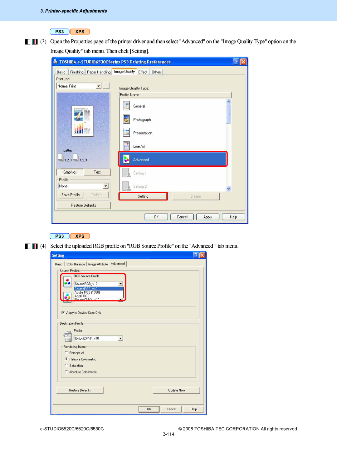 Toshiba 6520c, 5520c manual Printer-specific Adjustments 