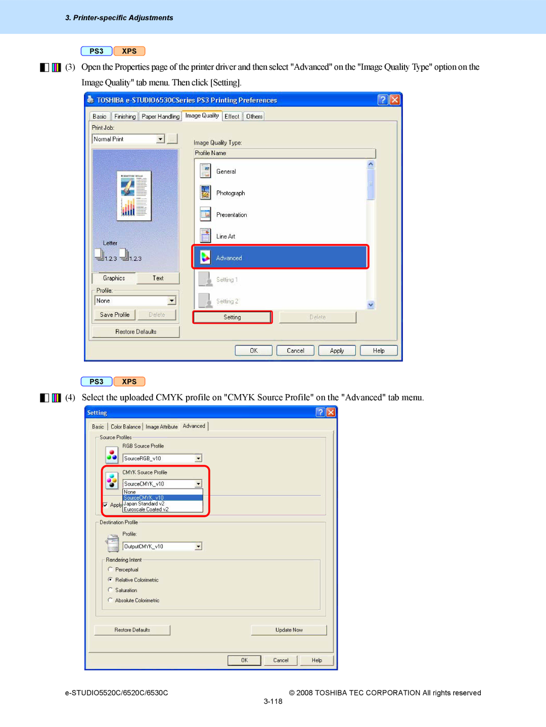 Toshiba 6520c, 5520c manual Printer-specific Adjustments 