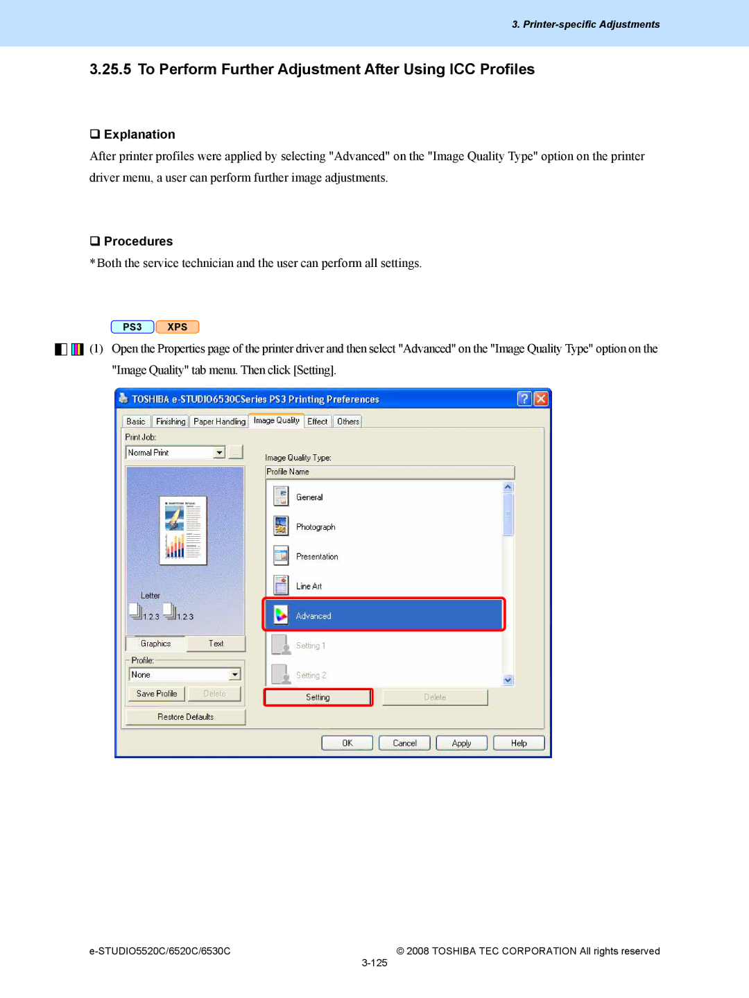 Toshiba 5520c, 6520c manual To Perform Further Adjustment After Using ICC Profiles, ‰ Explanation 