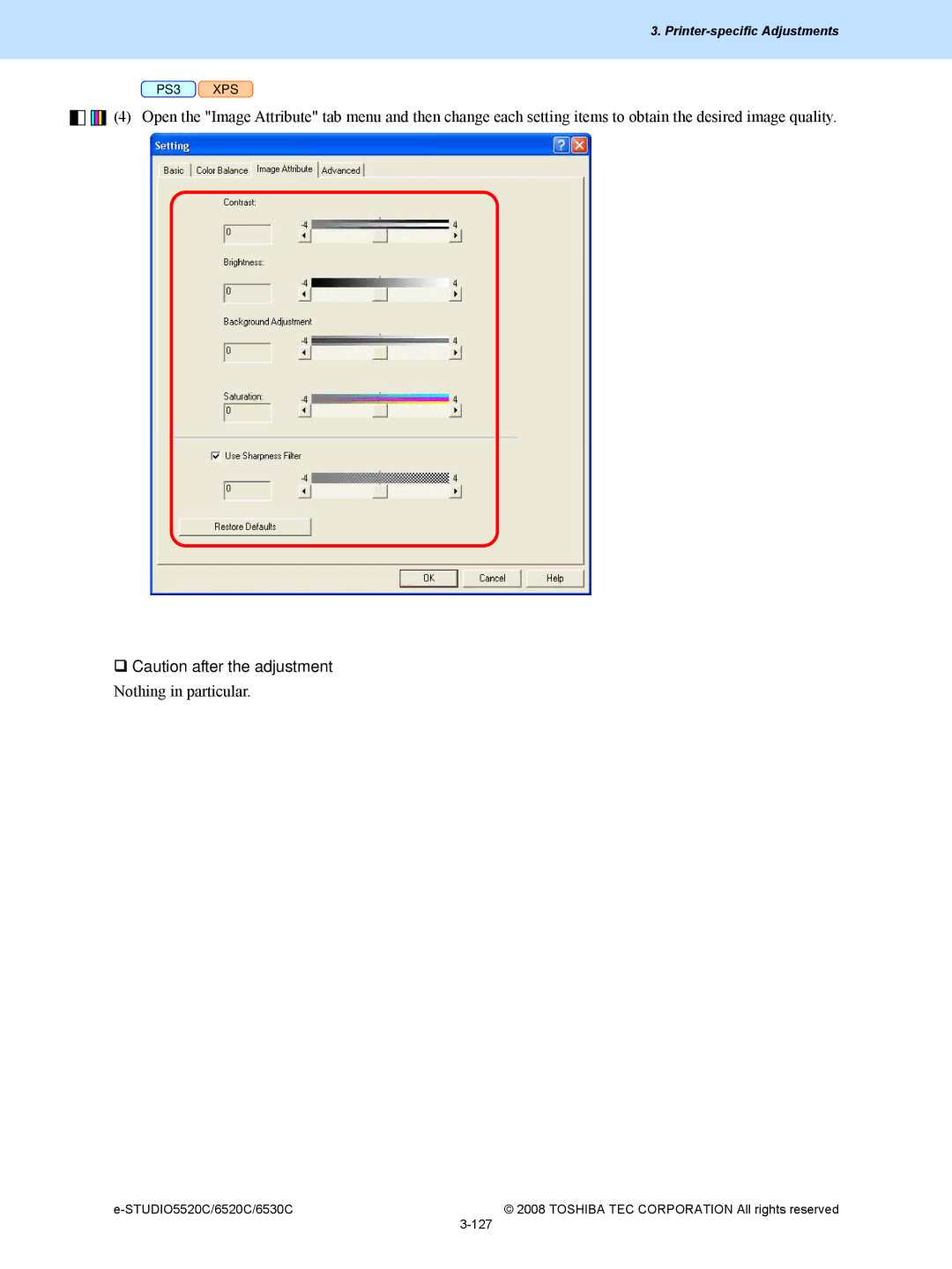 Toshiba 5520c, 6520c manual ‰ Caution after the adjustment 