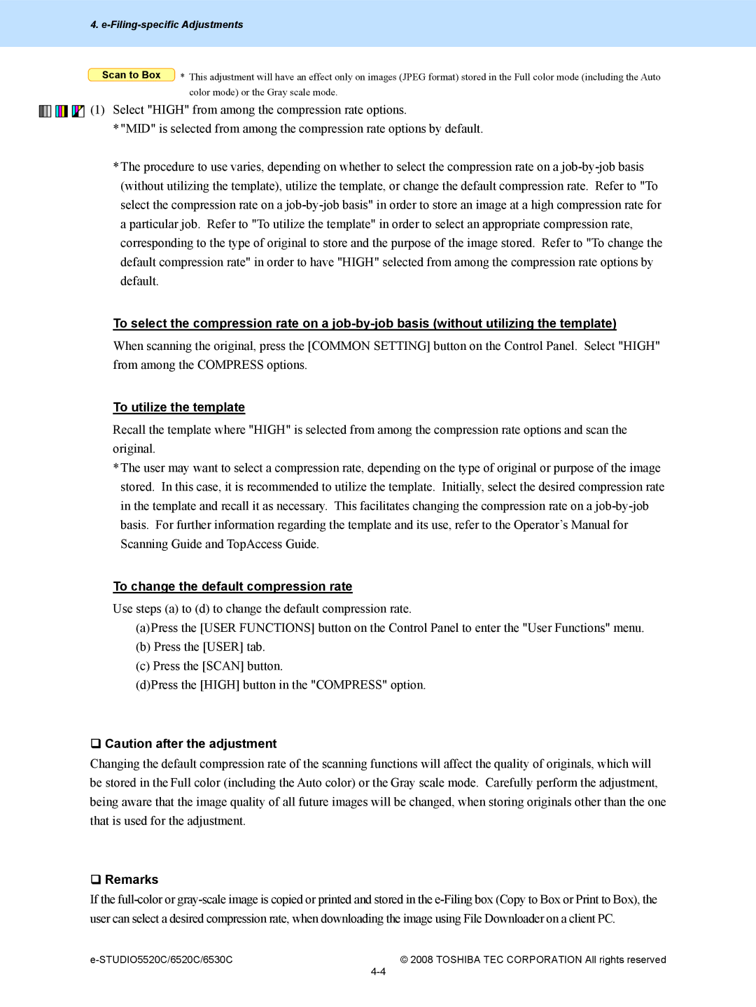 Toshiba 6520c, 5520c manual To utilize the template, To change the default compression rate 