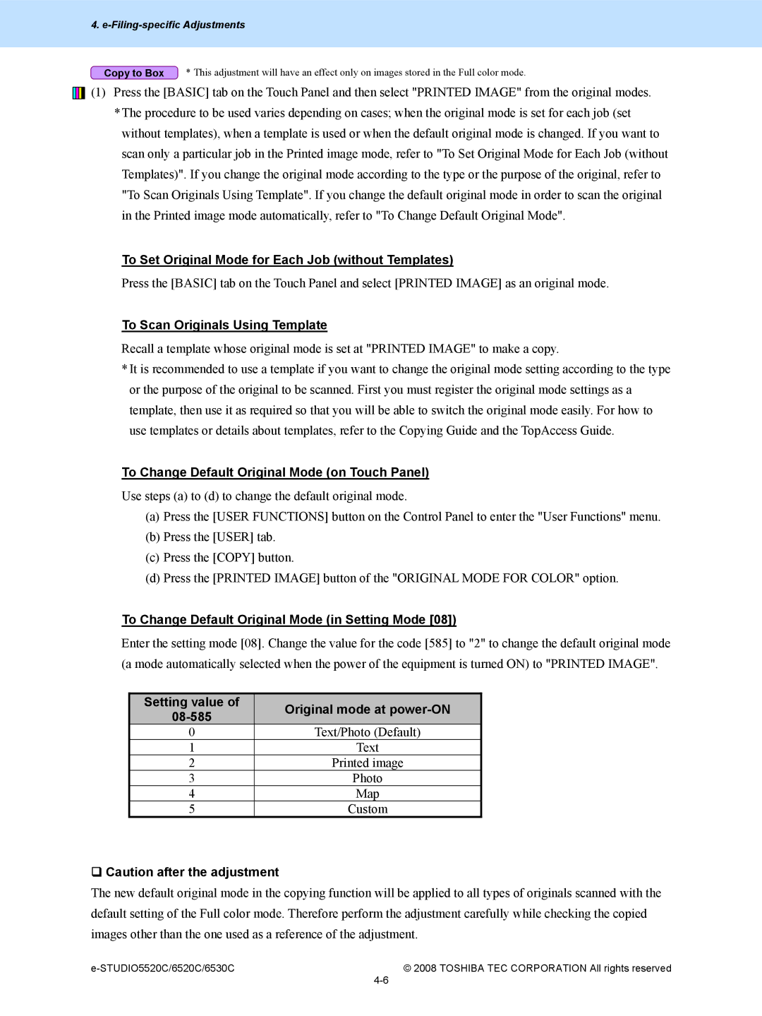 Toshiba 6520c, 5520c manual To Set Original Mode for Each Job without Templates, To Scan Originals Using Template 