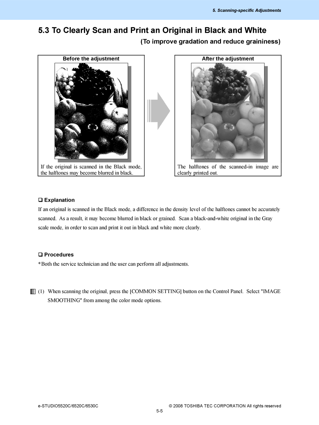 Toshiba 5520c, 6520c To Clearly Scan and Print an Original in Black and White, To improve gradation and reduce graininess 