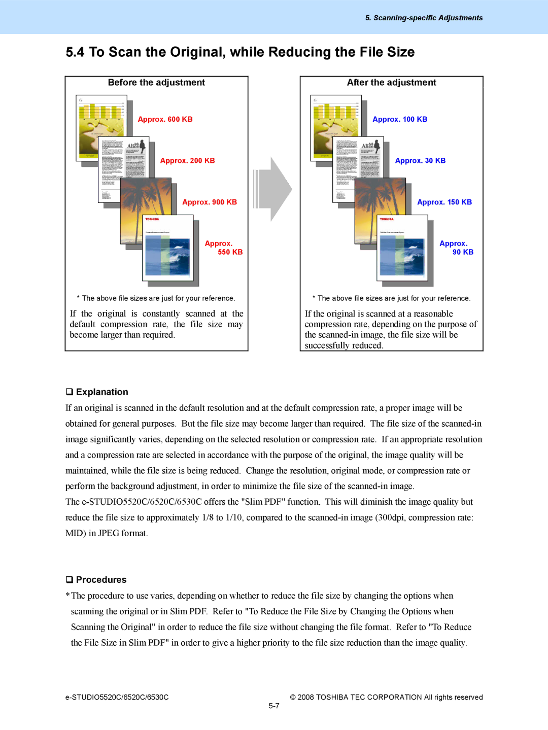 Toshiba 5520c, 6520c manual To Scan the Original, while Reducing the File Size 