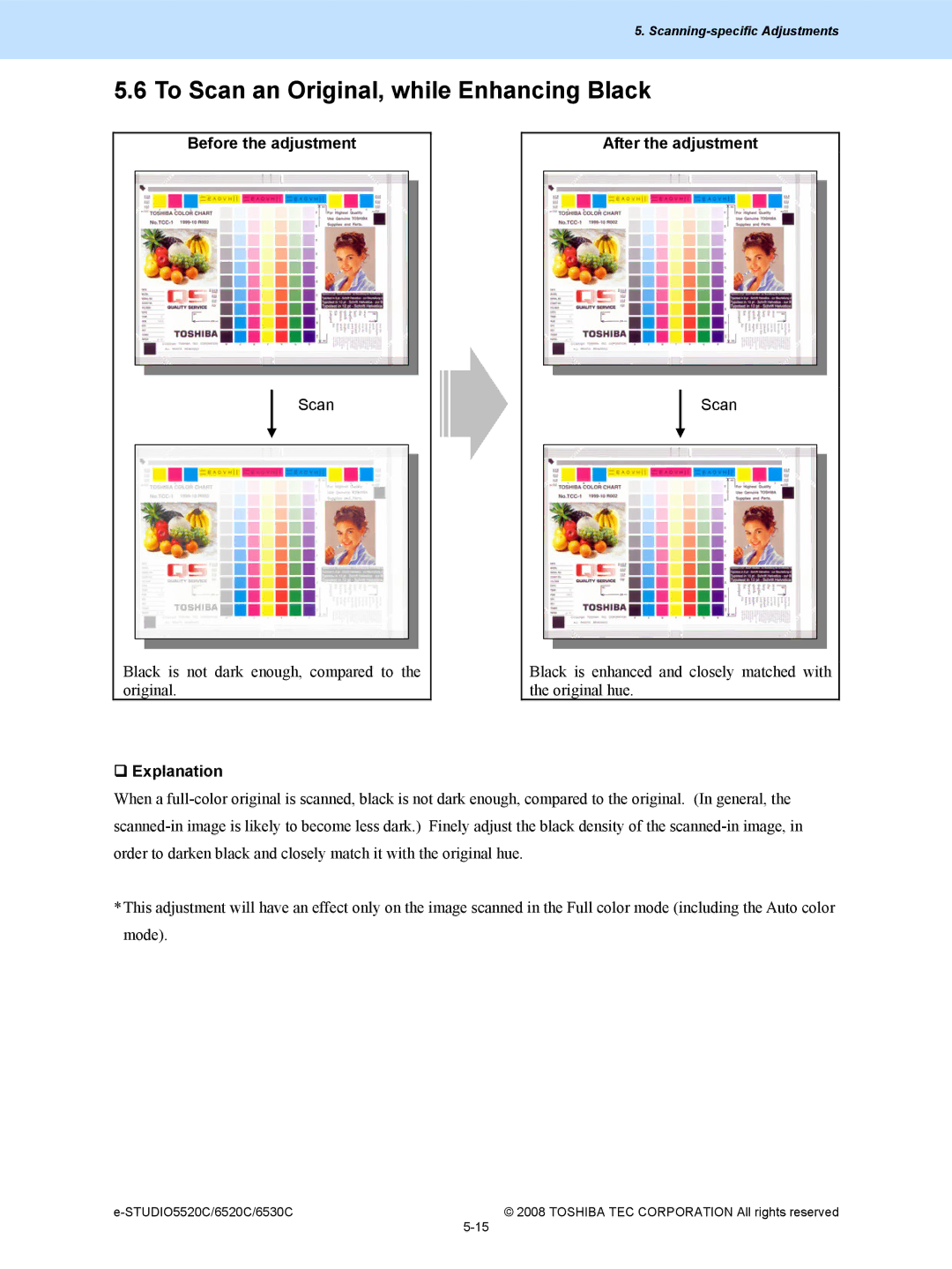 Toshiba 5520c, 6520c manual To Scan an Original, while Enhancing Black, Before the adjustment 