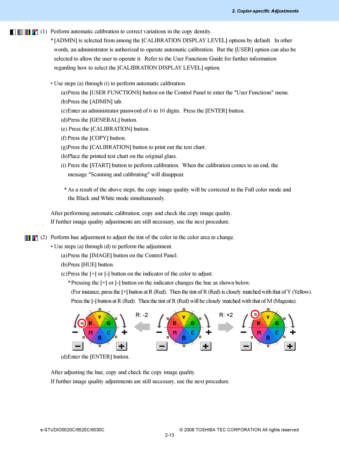 Toshiba 5520c, 6520c manual Copier-specific Adjustments 