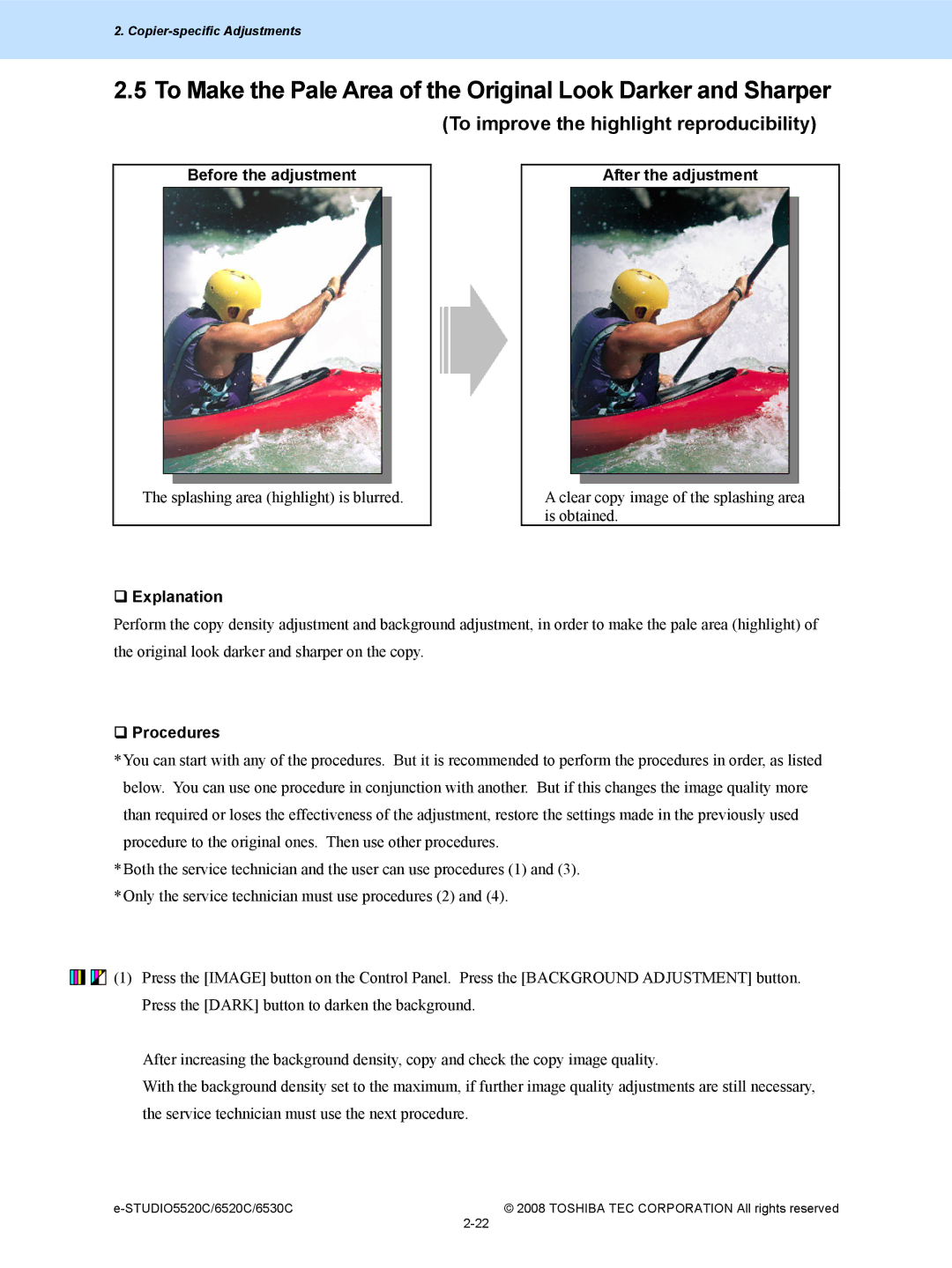 Toshiba 6520c, 5520c manual To improve the highlight reproducibility, Before the adjustment 