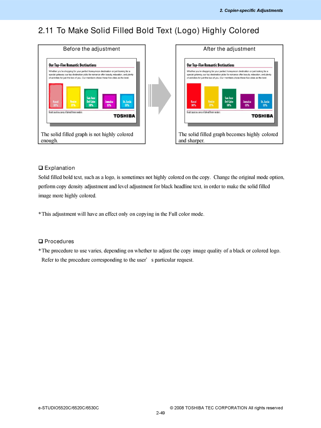 Toshiba 5520c, 6520c manual To Make Solid Filled Bold Text Logo Highly Colored, Before the adjustment 