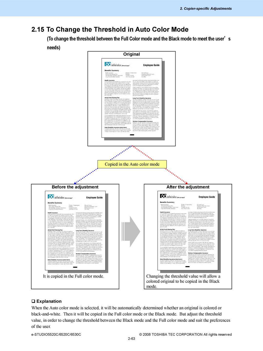 Toshiba 5520c, 6520c manual To Change the Threshold in Auto Color Mode, Original 