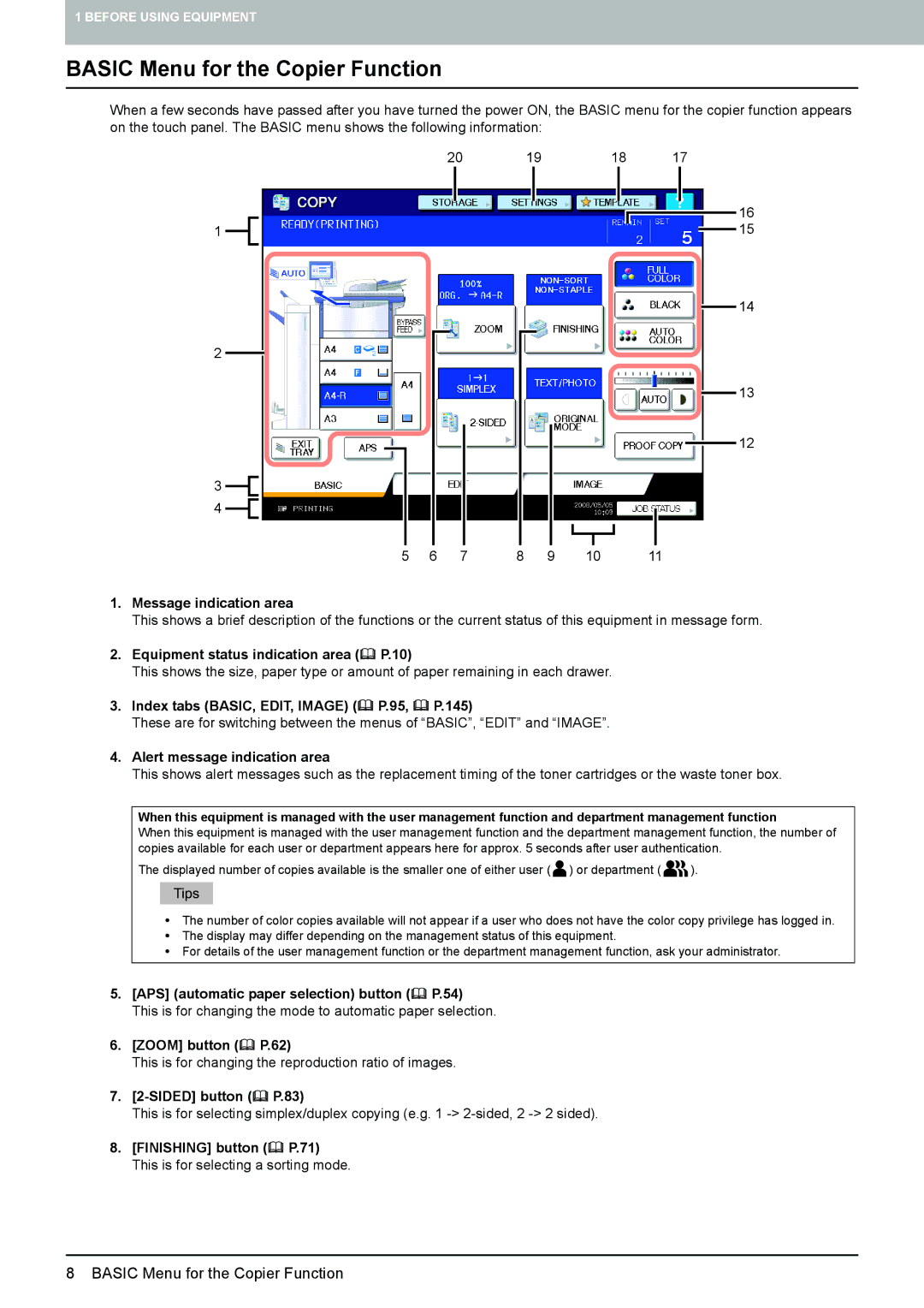 Toshiba 6520c, e-STUDIO5520C manual Basic Menu for the Copier Function 