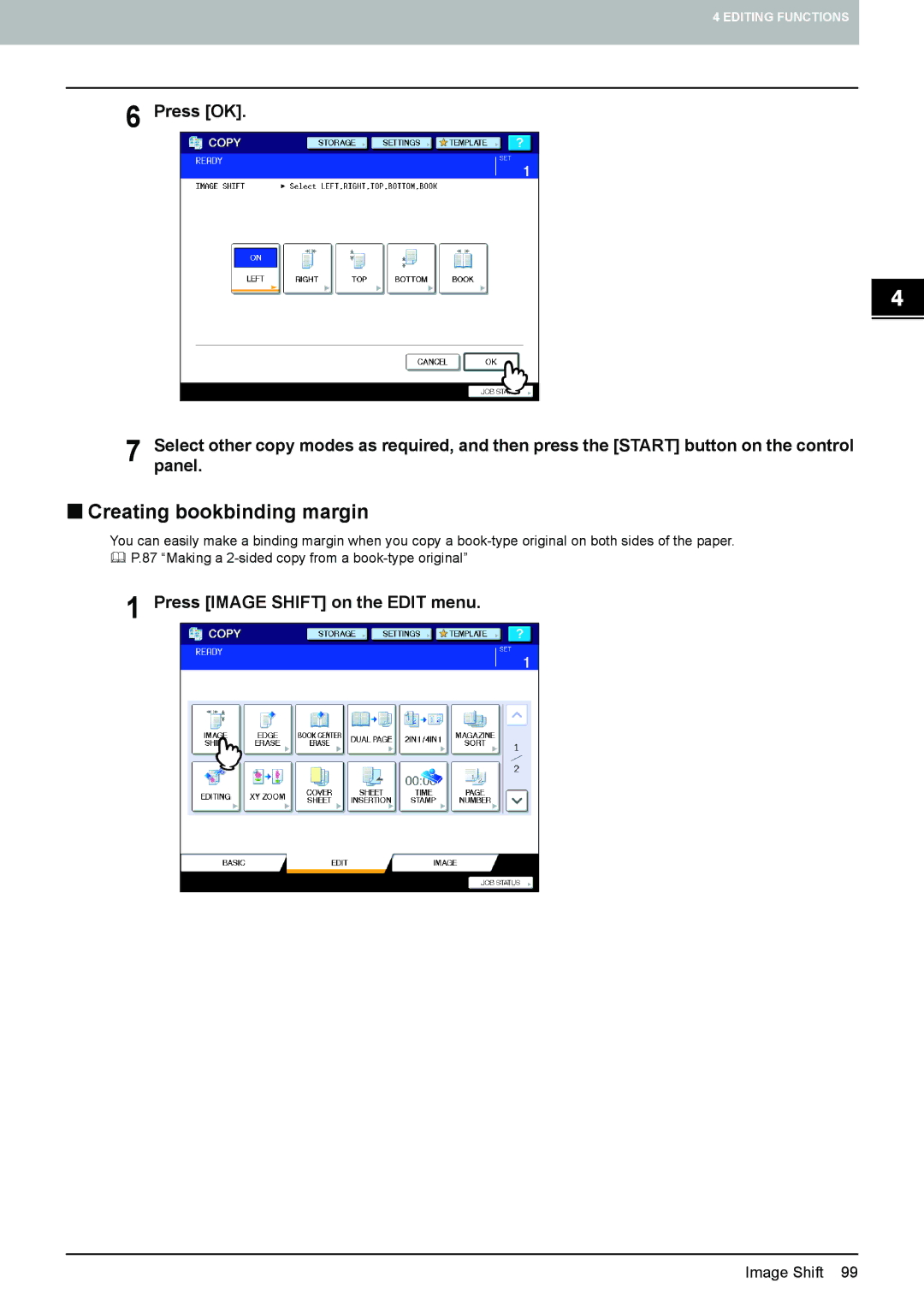 Toshiba e-STUDIO5520C, 6520c manual „ Creating bookbinding margin 