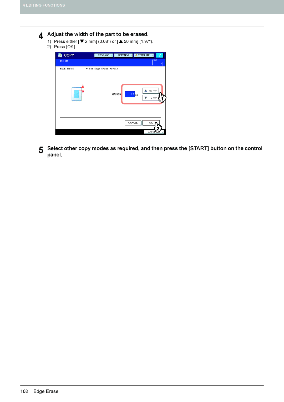 Toshiba 6520c, e-STUDIO5520C manual Adjust the width of the part to be erased 