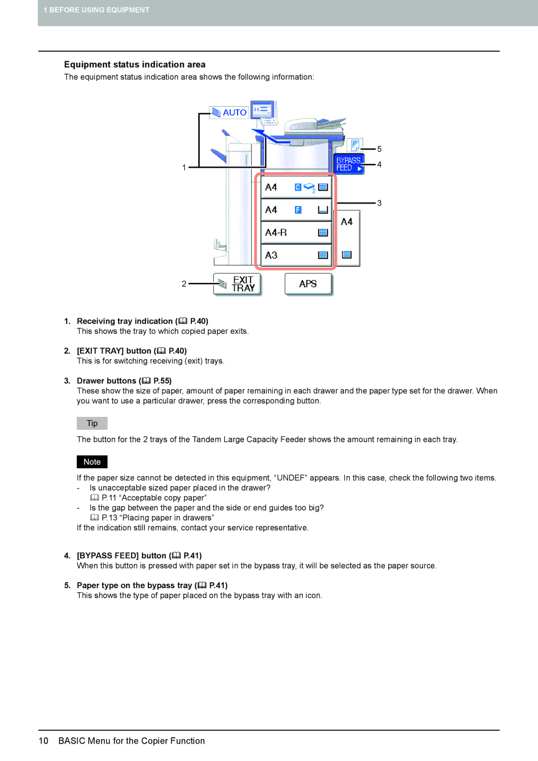 Toshiba 6520c, e-STUDIO5520C manual Equipment status indication area 