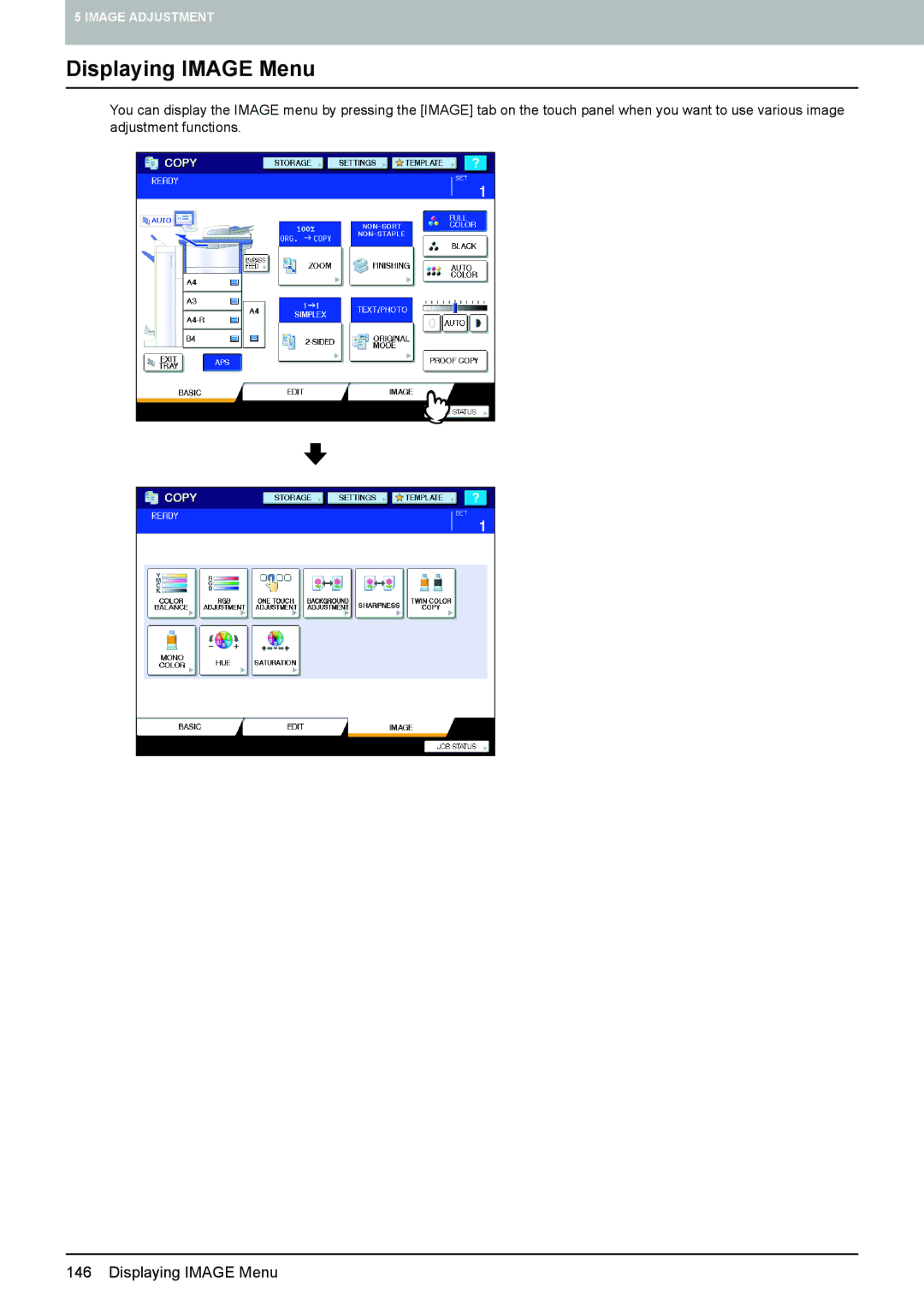 Toshiba 6520c, e-STUDIO5520C manual Displaying Image Menu 