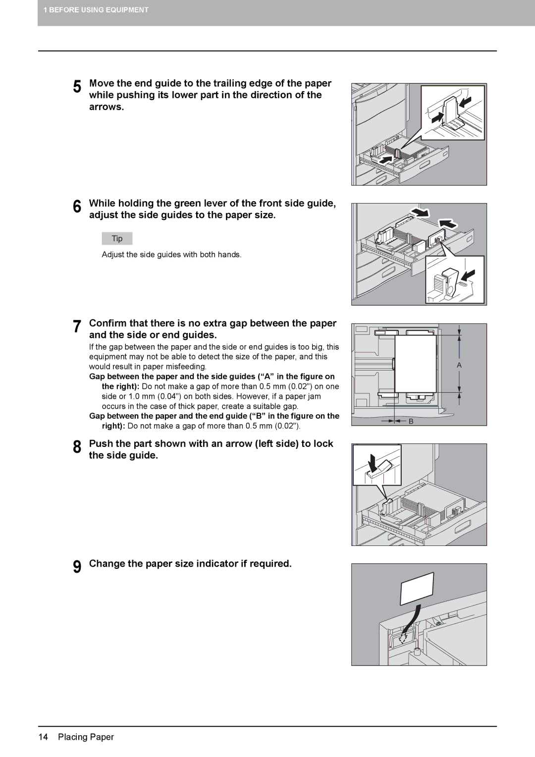 Toshiba 6520c, e-STUDIO5520C manual Gap between the paper and the side guides a in the figure on 