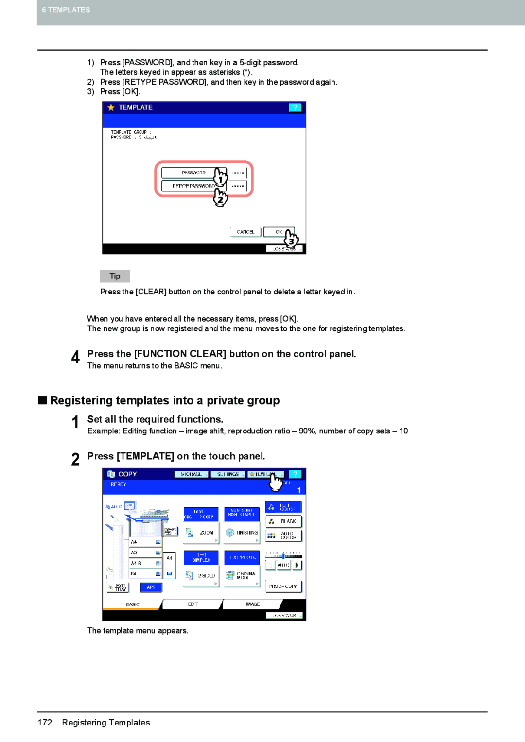 Toshiba 6520c, e-STUDIO5520C manual „ Registering templates into a private group, Set all the required functions 