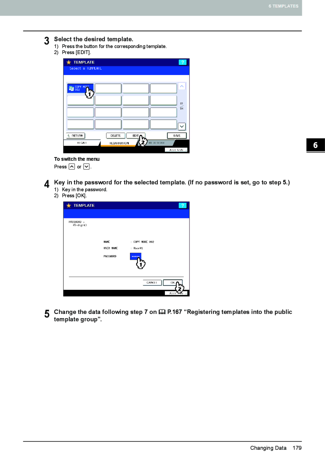 Toshiba e-STUDIO5520C, 6520c manual Select the desired template, Template group 