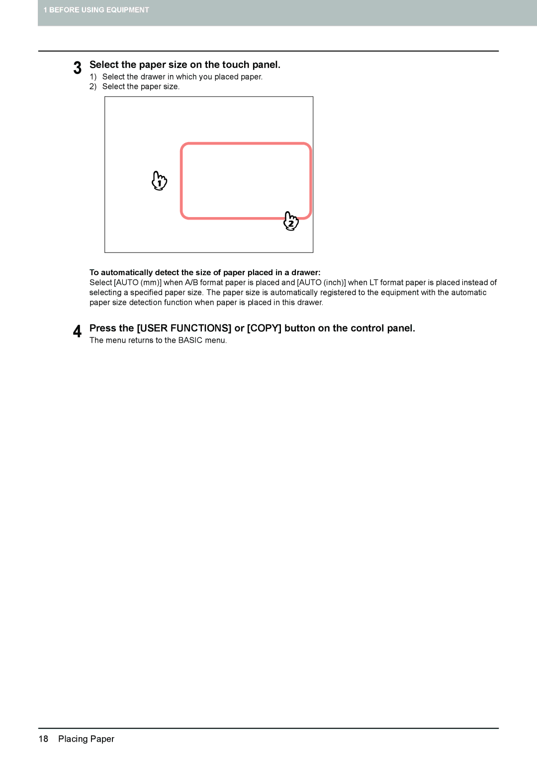 Toshiba 6520c, e-STUDIO5520C manual Select the paper size on the touch panel 