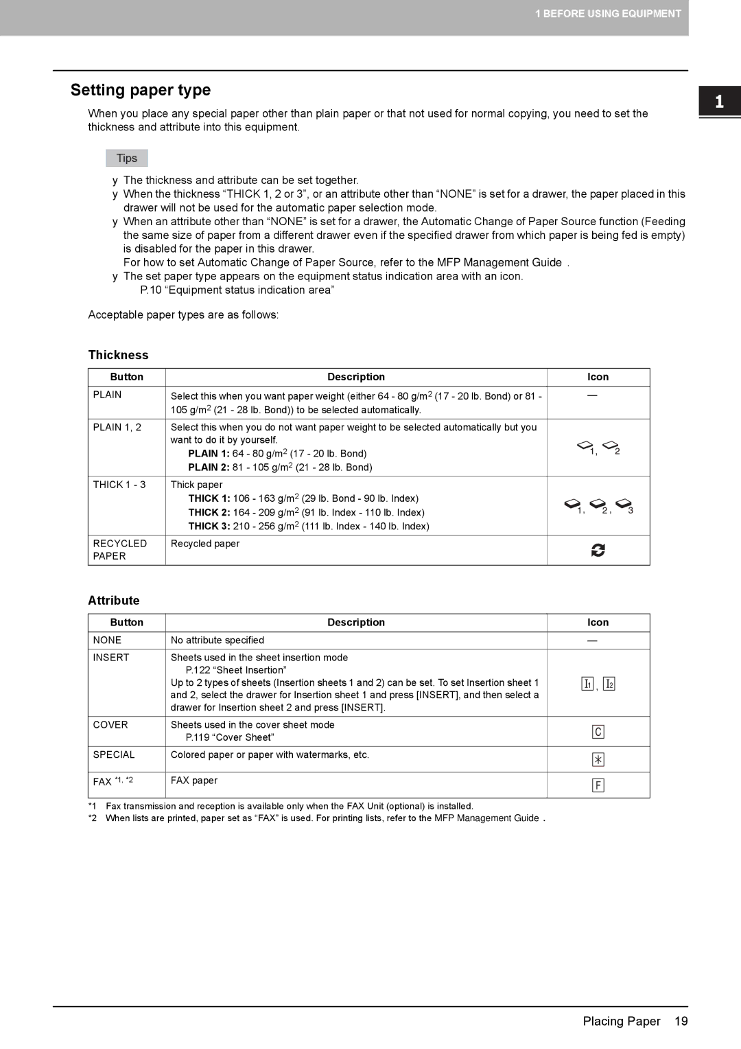 Toshiba e-STUDIO5520C, 6520c manual „ Setting paper type, Thickness, Attribute 