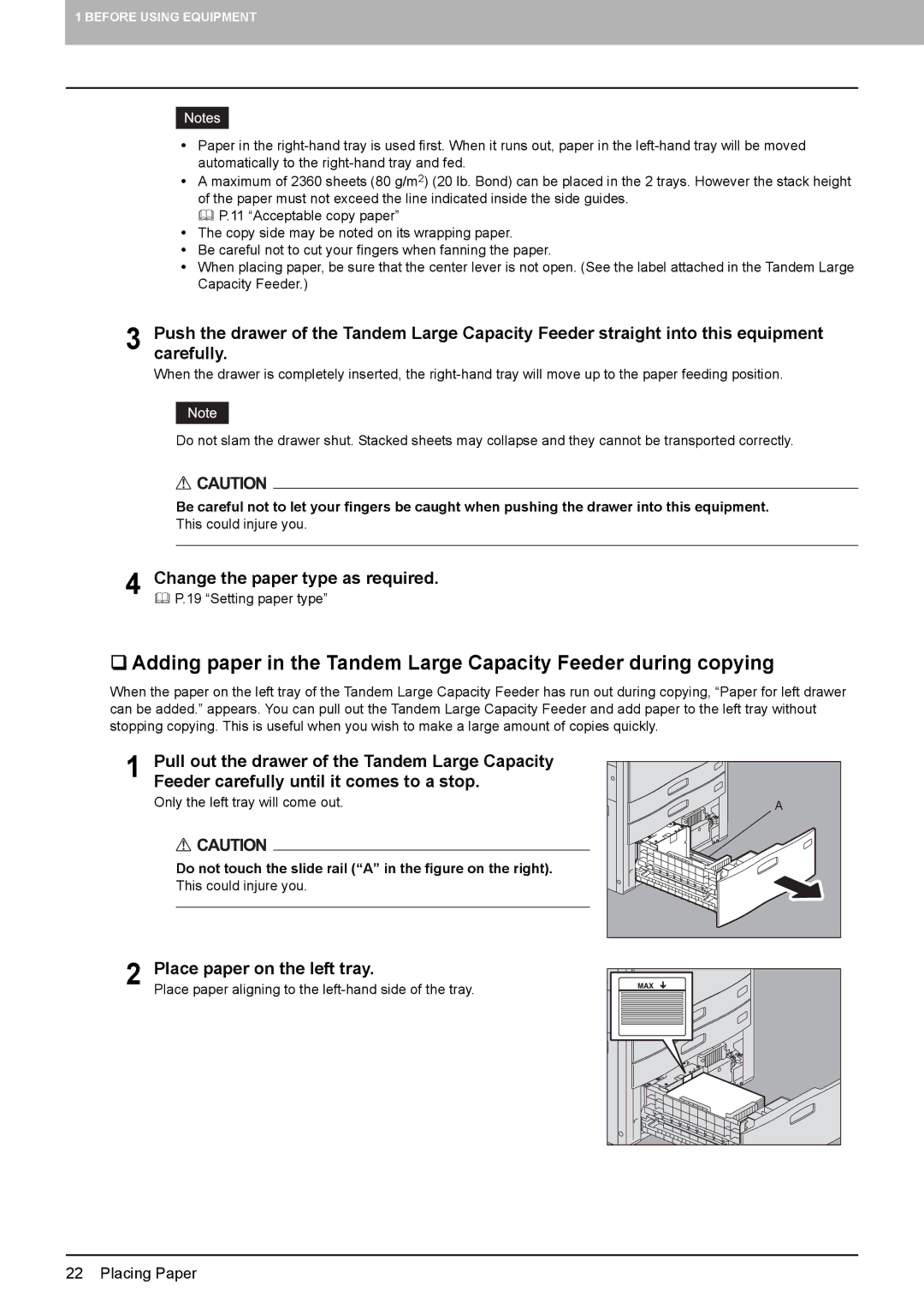 Toshiba 6520c, e-STUDIO5520C manual Change the paper type as required, Place paper on the left tray 