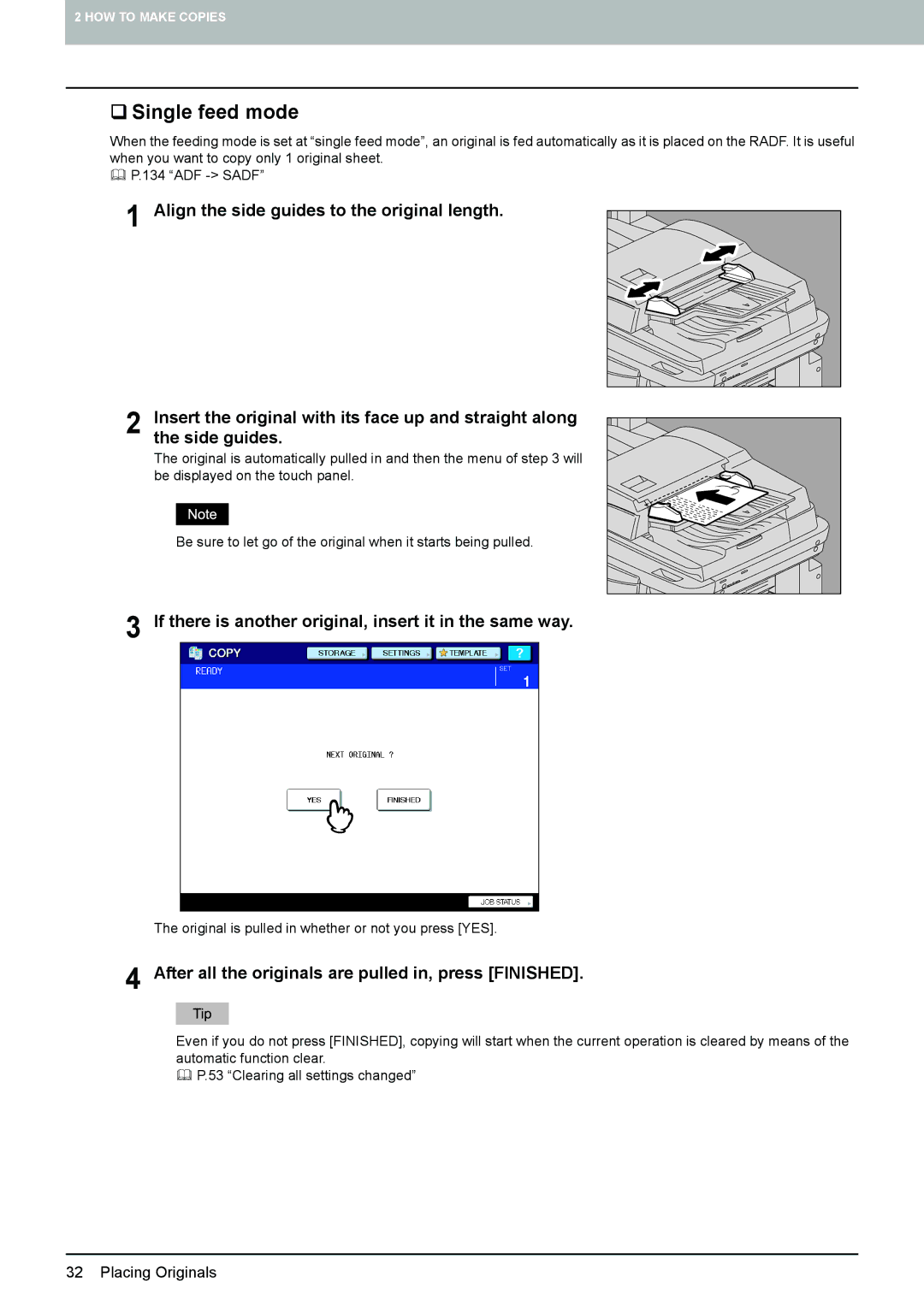 Toshiba 6520c, e-STUDIO5520C manual ‰ Single feed mode, If there is another original, insert it in the same way 