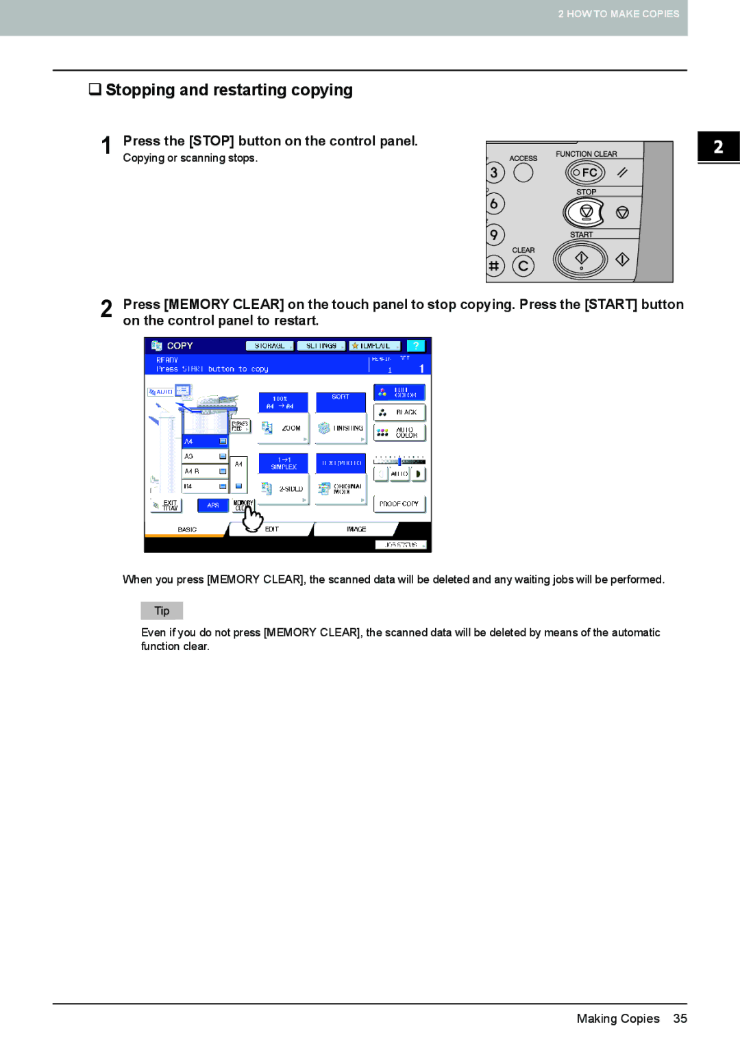 Toshiba e-STUDIO5520C, 6520c manual ‰ Stopping and restarting copying 