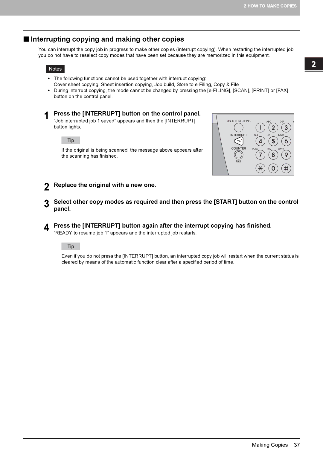 Toshiba e-STUDIO5520C, 6520c manual „ Interrupting copying and making other copies 