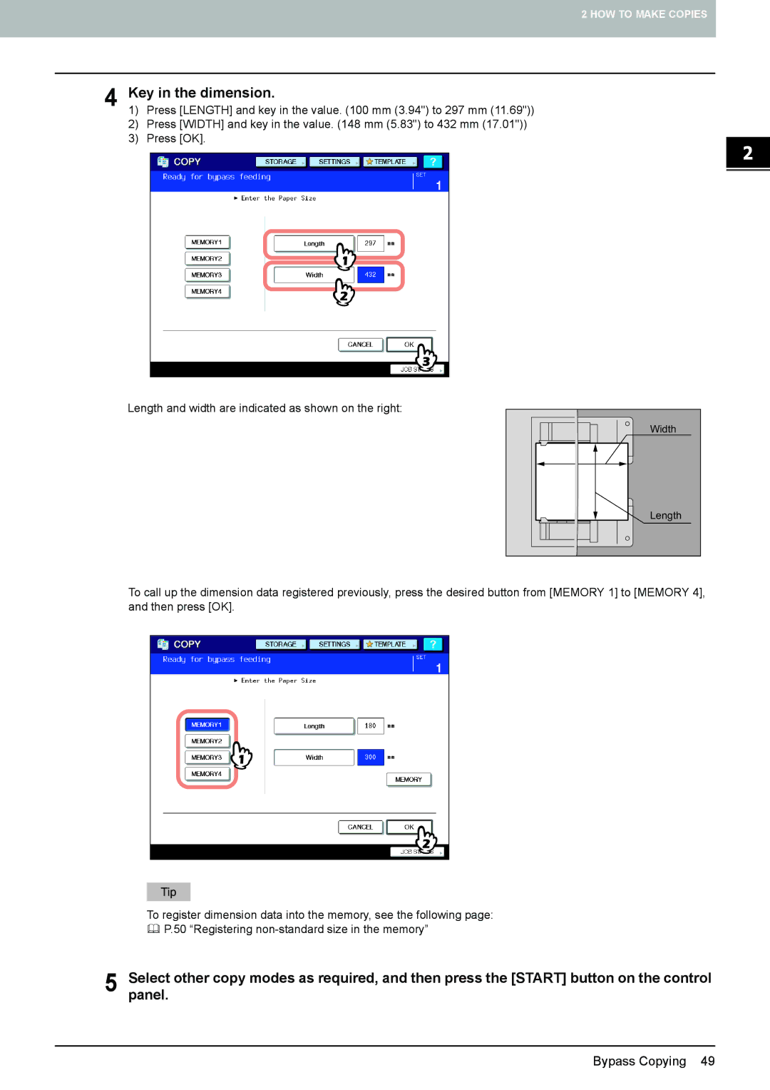 Toshiba e-STUDIO5520C, 6520c manual Key in the dimension 