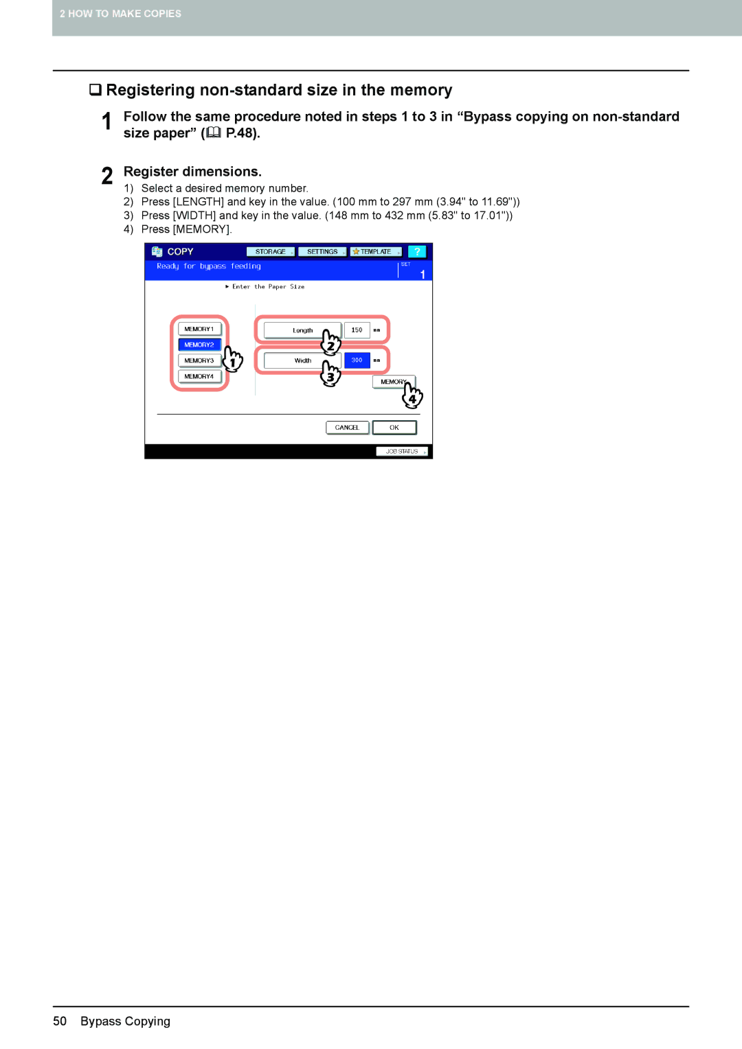 Toshiba 6520c, e-STUDIO5520C manual ‰ Registering non-standard size in the memory 