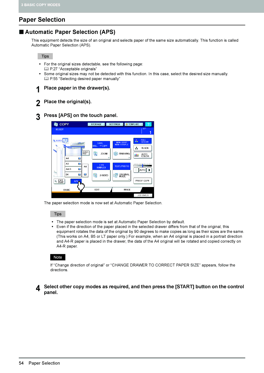 Toshiba 6520c, e-STUDIO5520C manual „ Automatic Paper Selection APS 