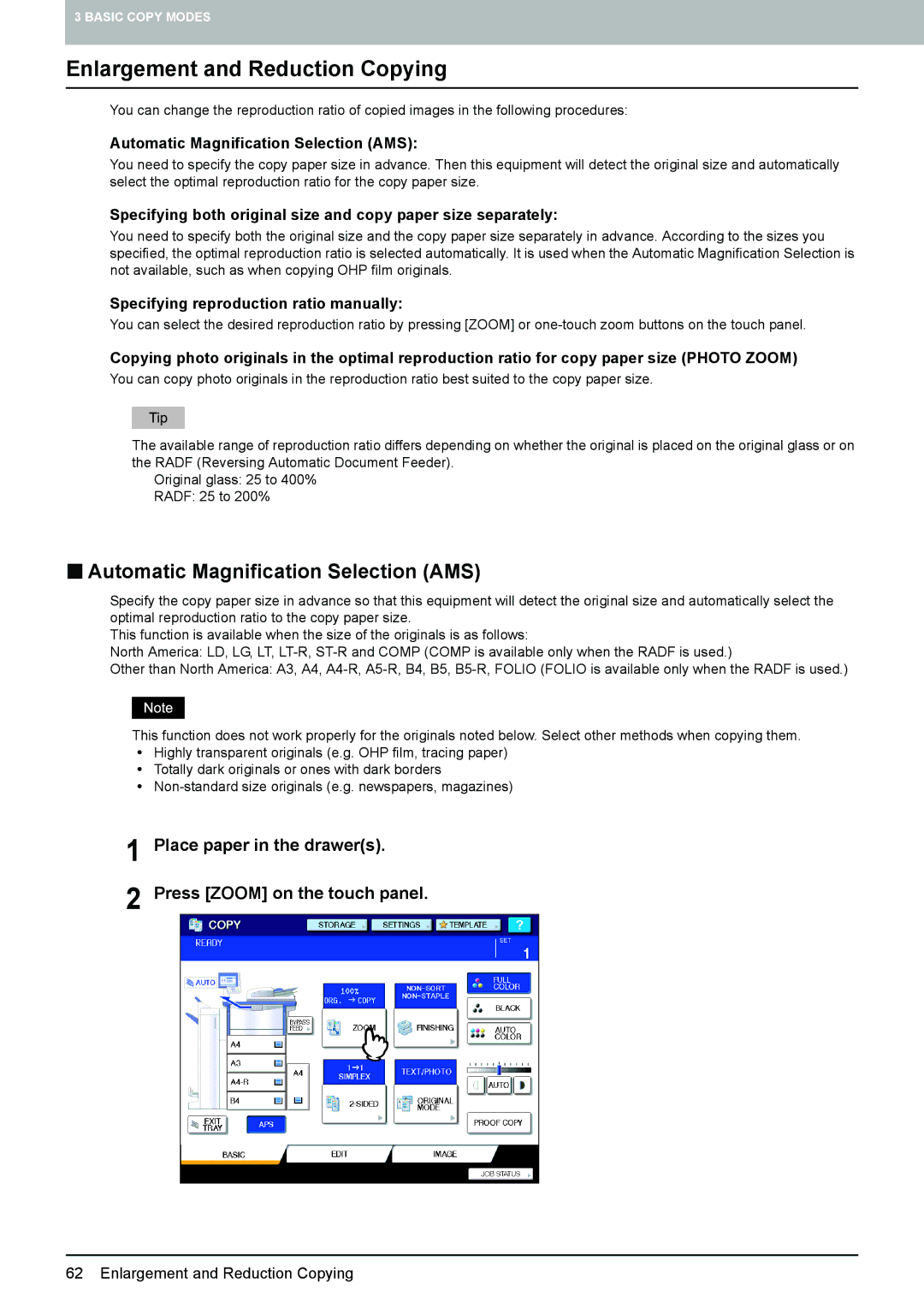 Toshiba 6520c, e-STUDIO5520C manual Enlargement and Reduction Copying, „ Automatic Magnification Selection AMS 