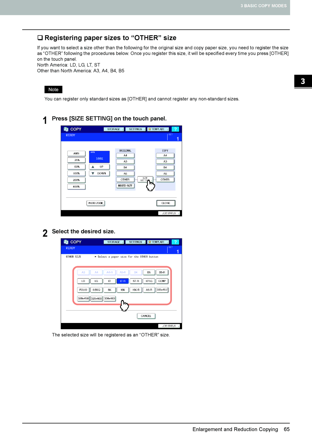 Toshiba e-STUDIO5520C, 6520c manual ‰ Registering paper sizes to Other size 