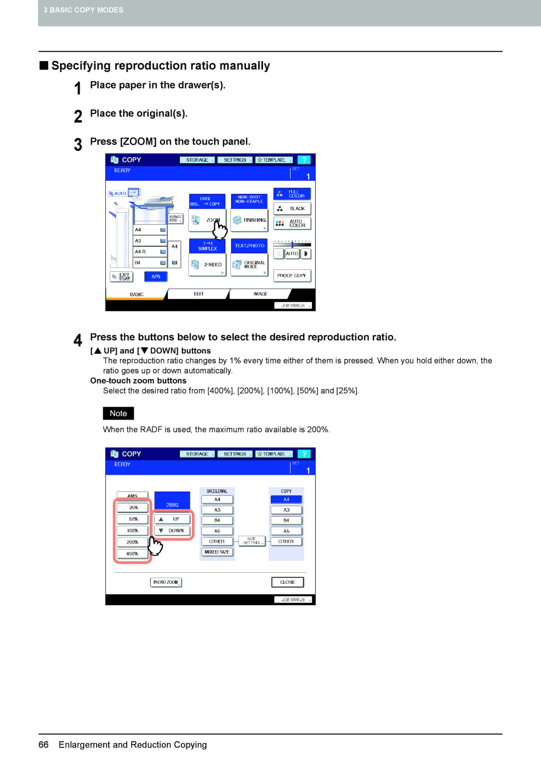 Toshiba 6520c, e-STUDIO5520C „ Specifying reproduction ratio manually, One-touch zoom buttons 