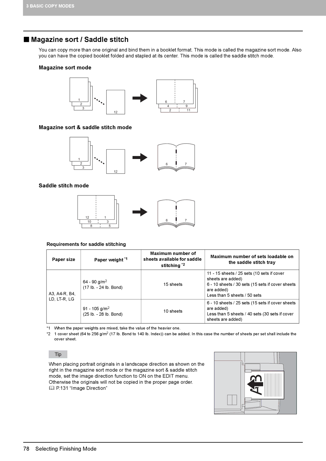 Toshiba 6520c, e-STUDIO5520C manual „ Magazine sort / Saddle stitch, Requirements for saddle stitching 