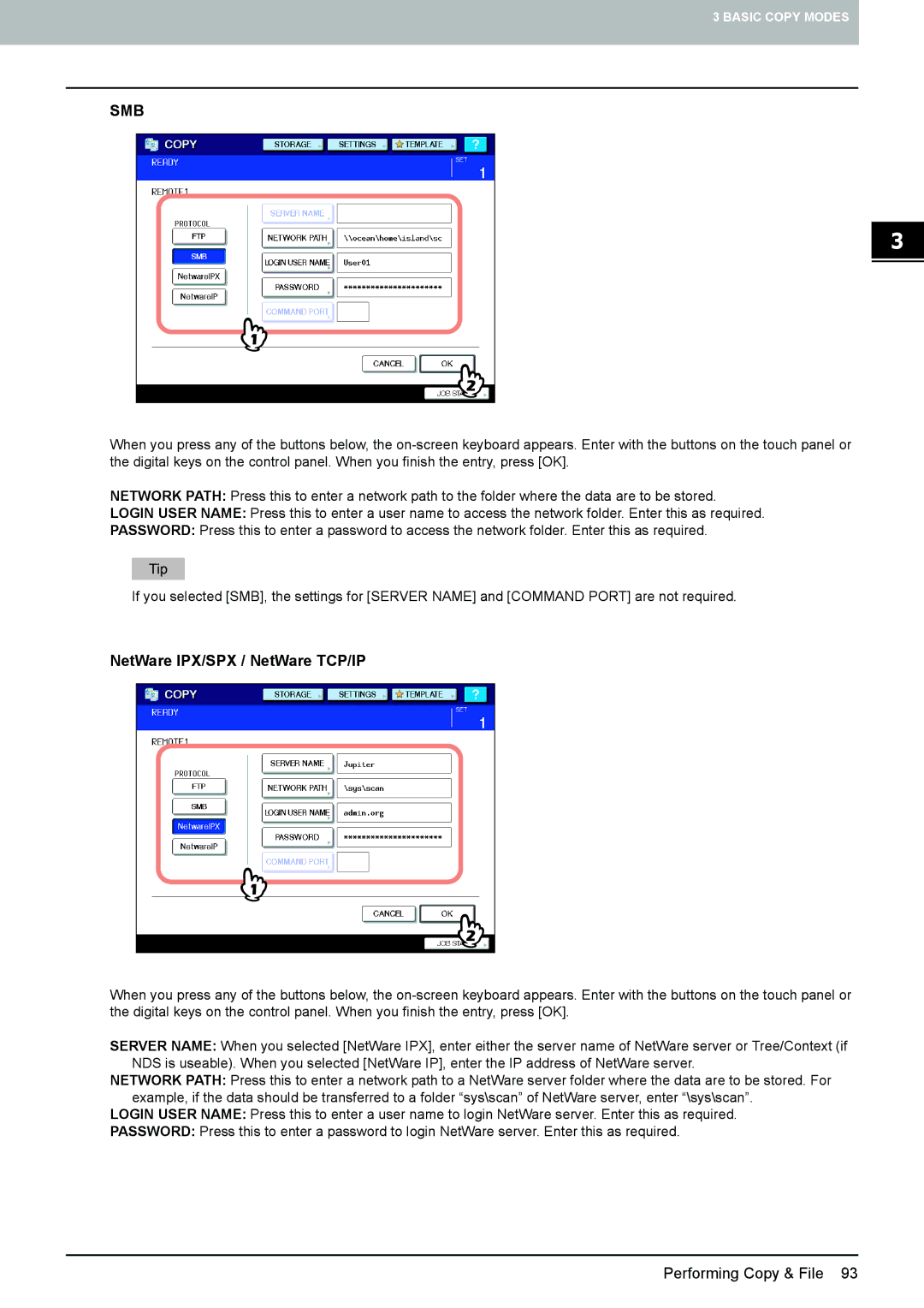 Toshiba e-STUDIO5520C, 6520c manual Smb, NetWare IPX/SPX / NetWare TCP/IP 